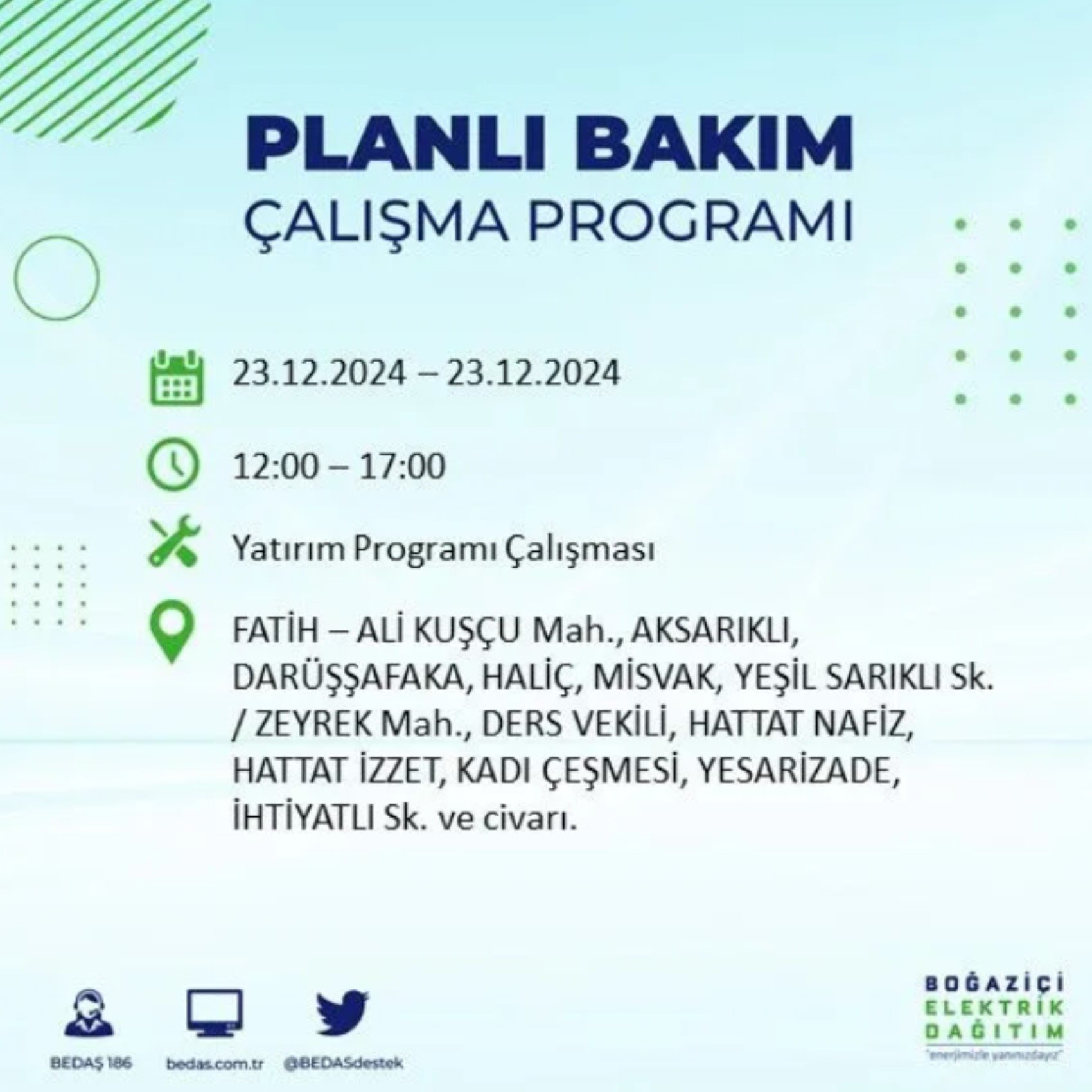 BEDAŞ açıkladı... İstanbul'da elektrik kesintisi: 23 Aralık'ta hangi mahalleler etkilenecek?