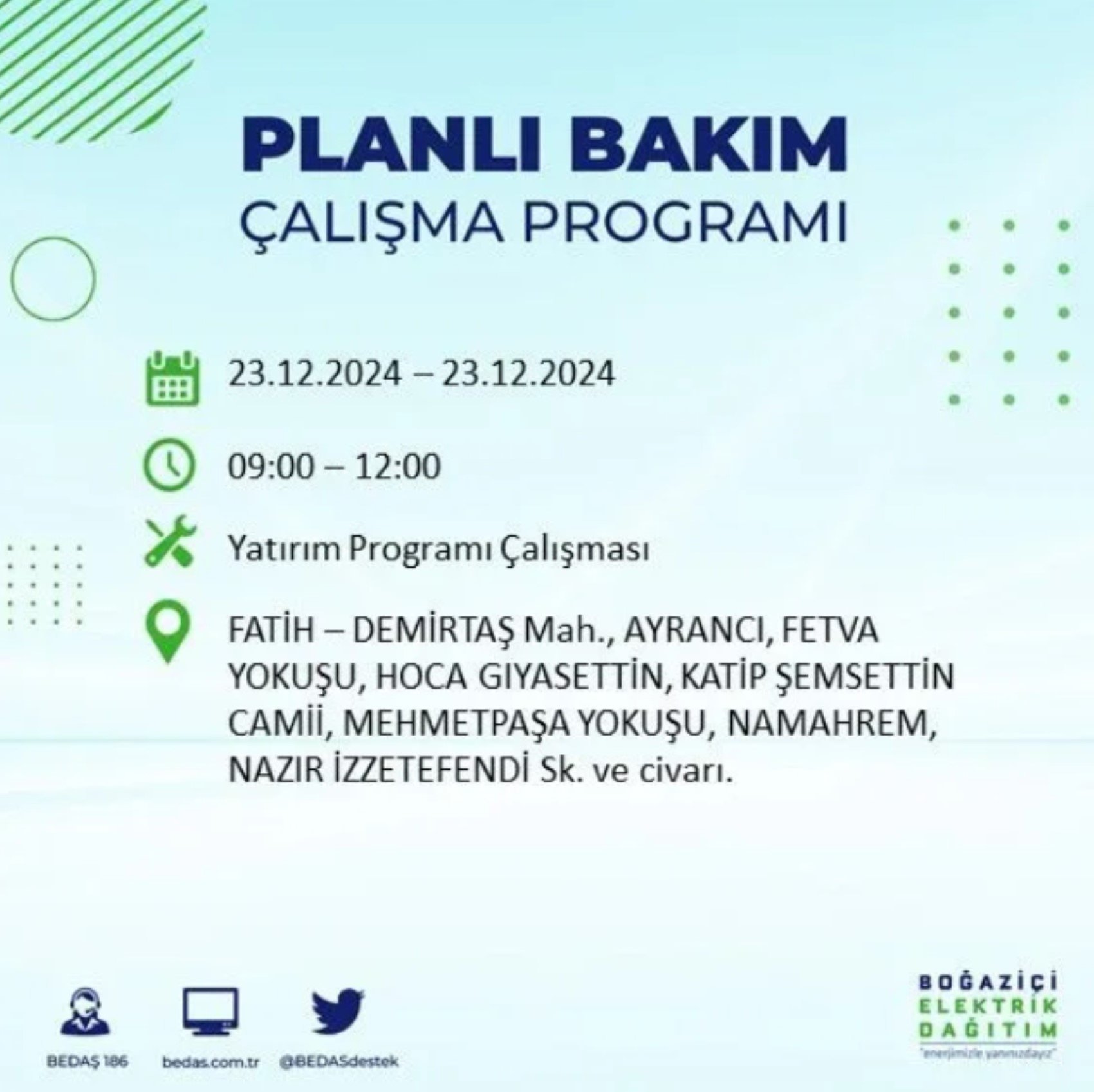 BEDAŞ açıkladı... İstanbul'da elektrik kesintisi: 23 Aralık'ta hangi mahalleler etkilenecek?