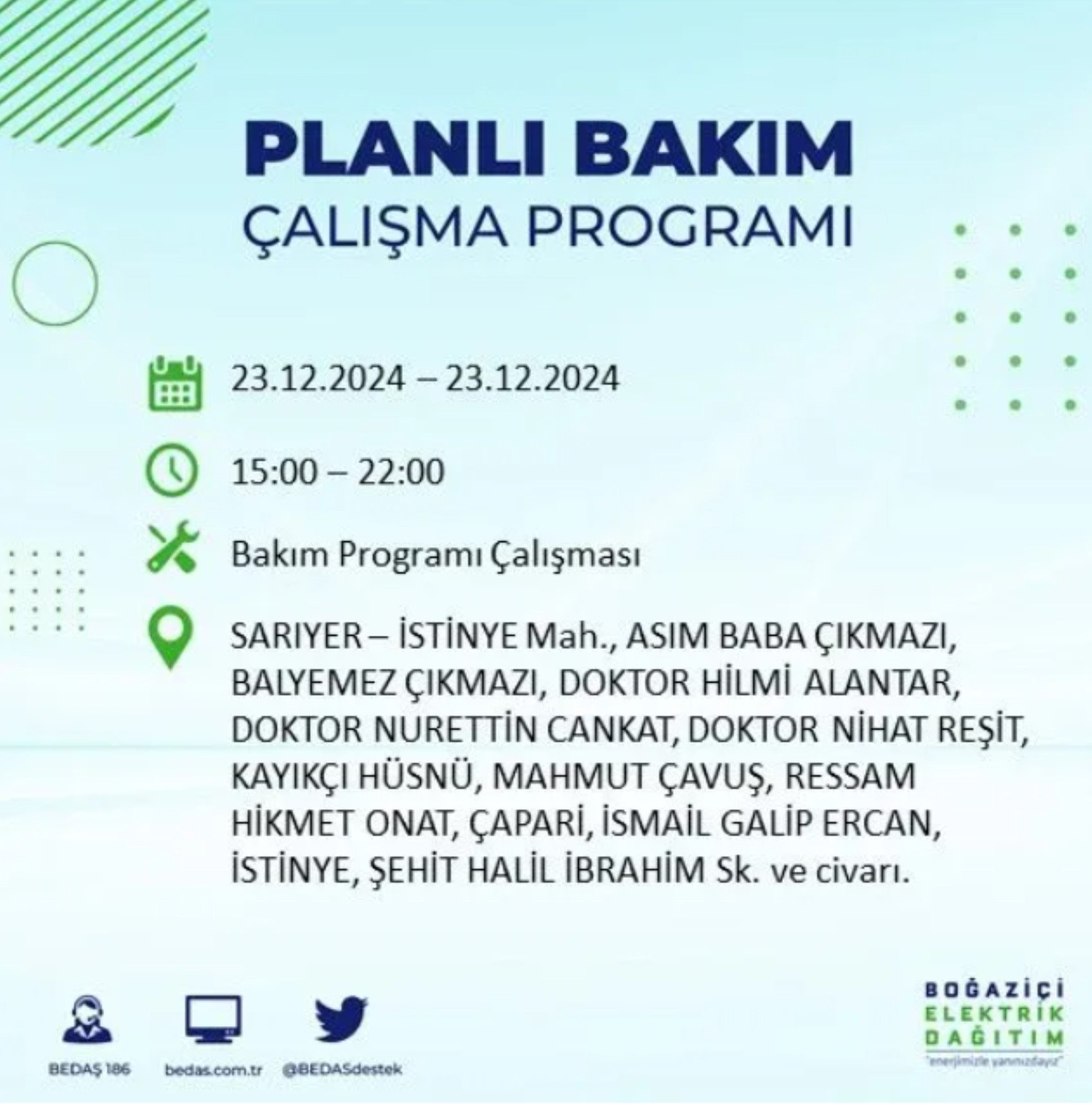 BEDAŞ açıkladı... İstanbul'da elektrik kesintisi: 23 Aralık'ta hangi mahalleler etkilenecek?