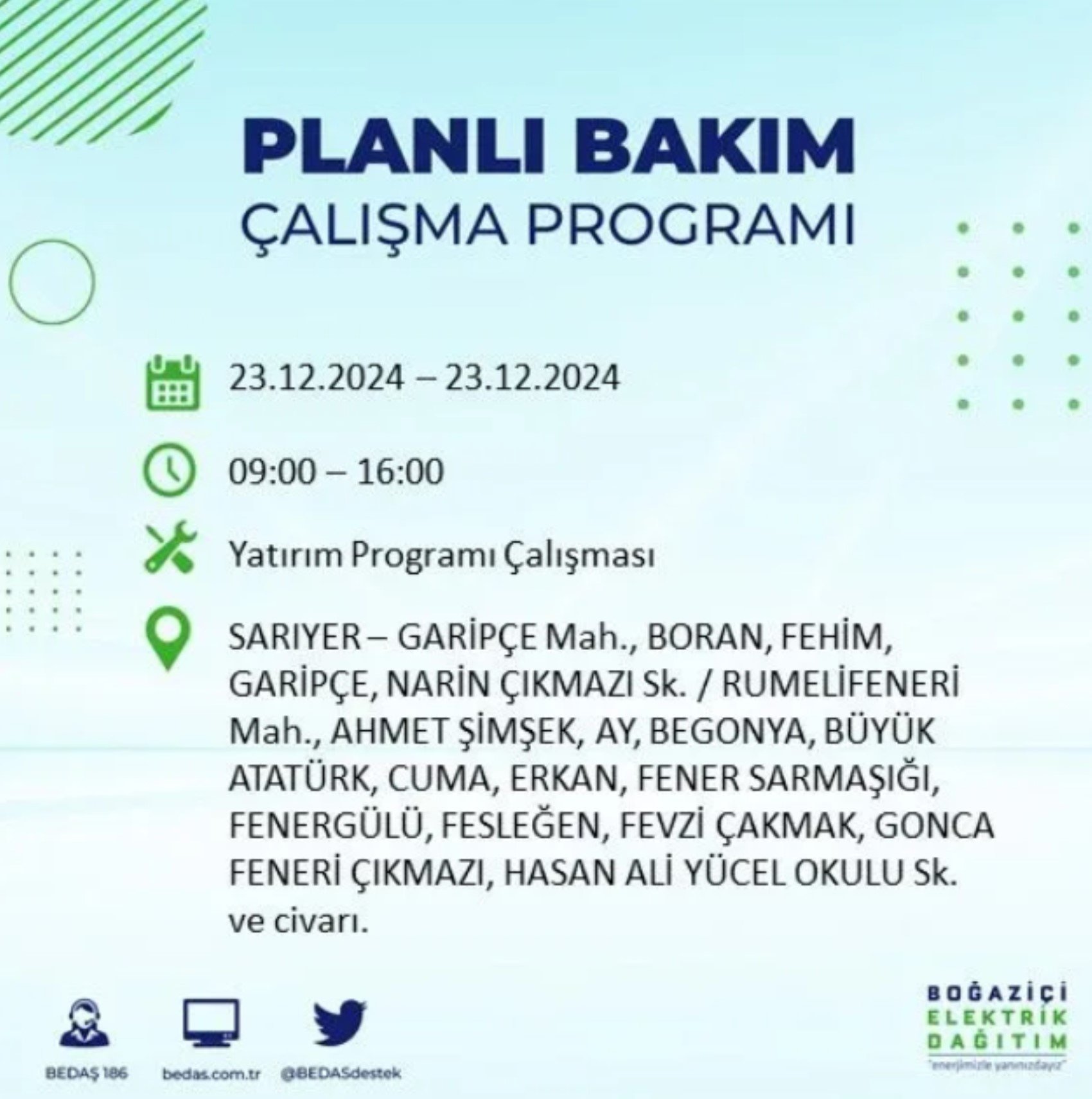 BEDAŞ açıkladı... İstanbul'da elektrik kesintisi: 23 Aralık'ta hangi mahalleler etkilenecek?