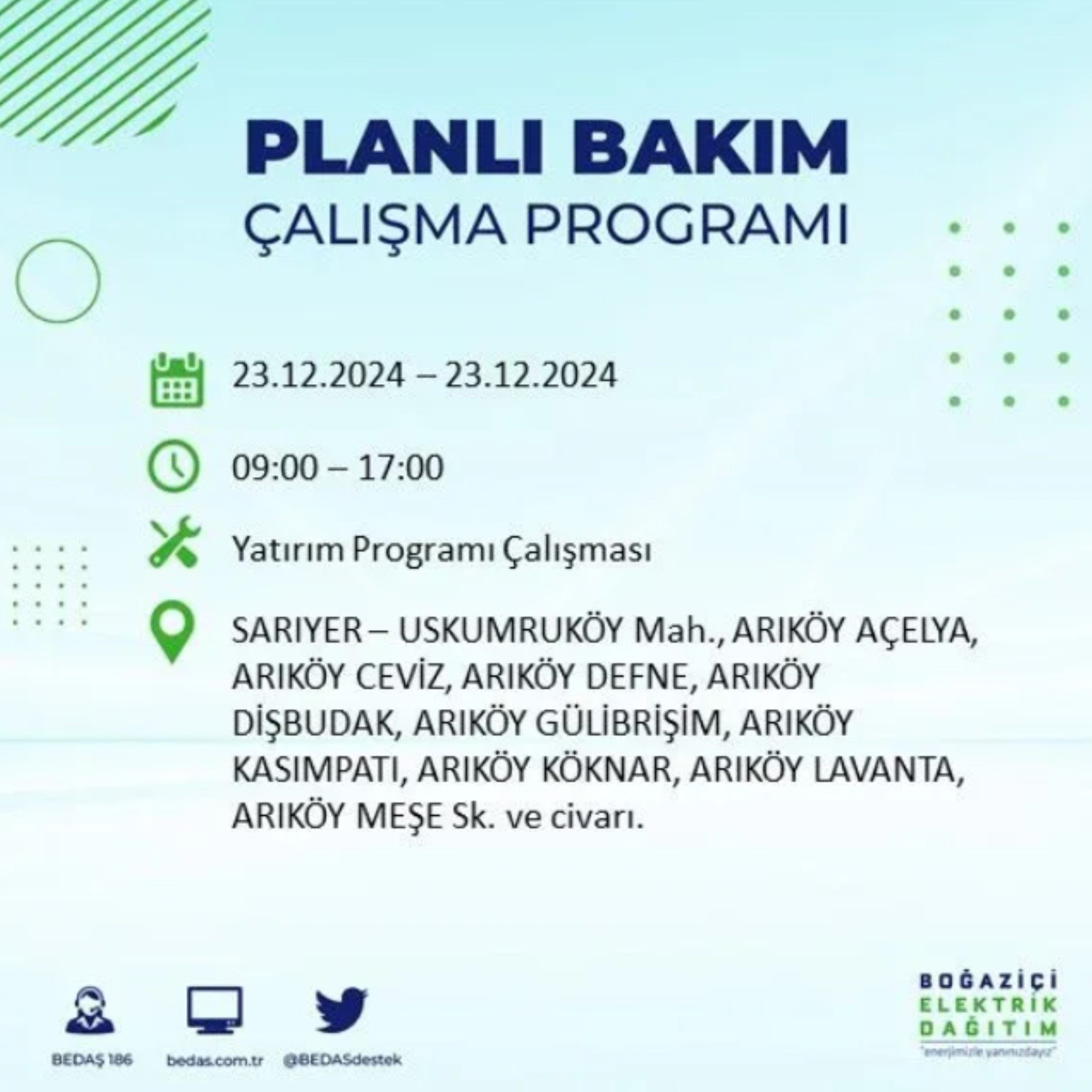 BEDAŞ açıkladı... İstanbul'da elektrik kesintisi: 23 Aralık'ta hangi mahalleler etkilenecek?