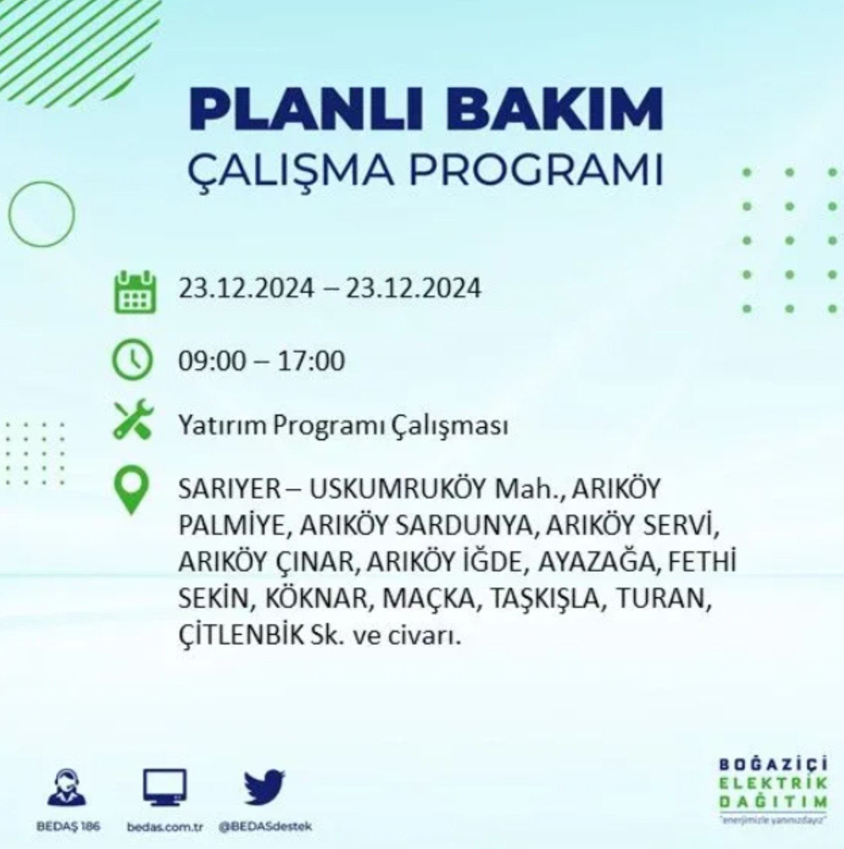 BEDAŞ açıkladı... İstanbul'da elektrik kesintisi: 23 Aralık'ta hangi mahalleler etkilenecek?