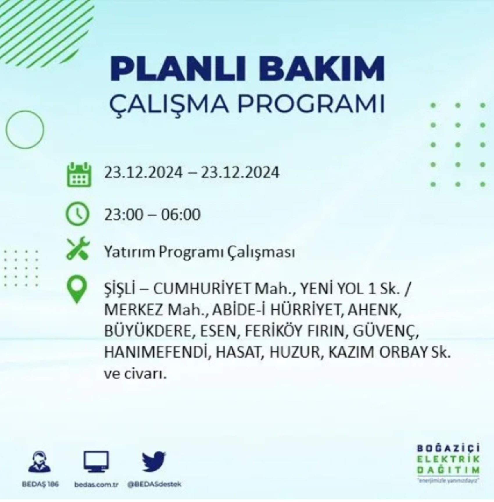 BEDAŞ açıkladı... İstanbul'da elektrik kesintisi: 23 Aralık'ta hangi mahalleler etkilenecek?