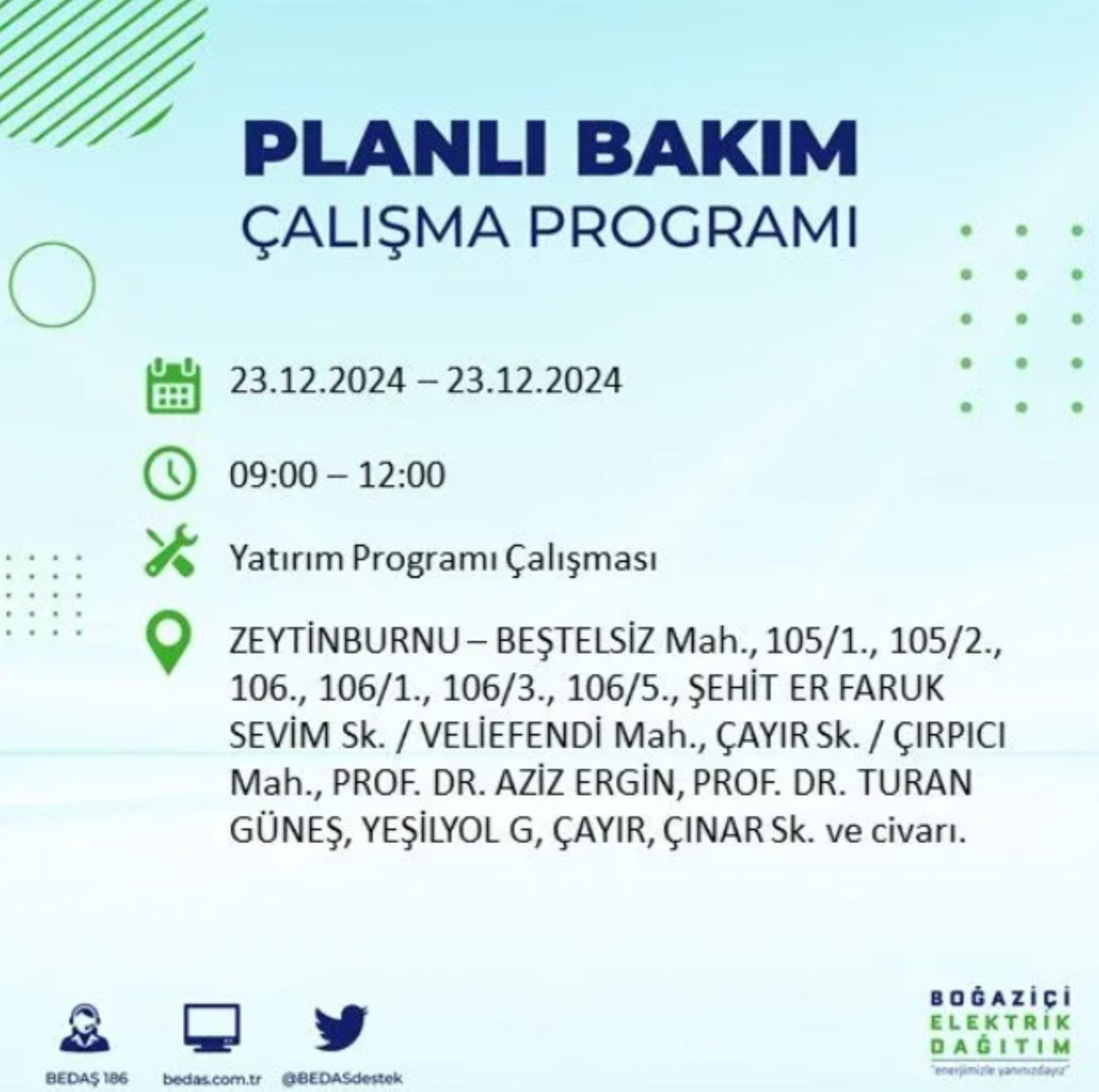 BEDAŞ açıkladı... İstanbul'da elektrik kesintisi: 23 Aralık'ta hangi mahalleler etkilenecek?