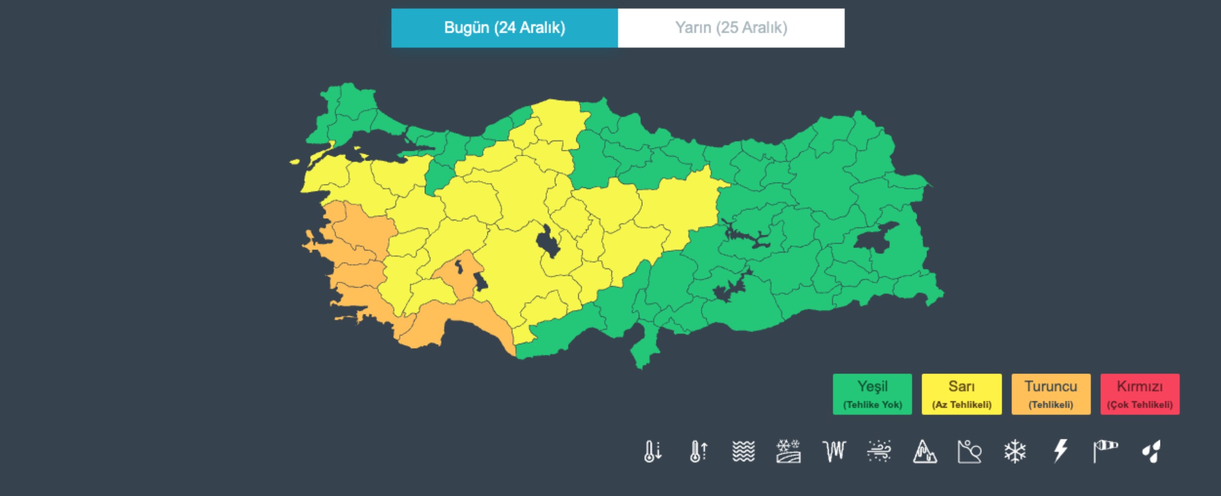 Bugün hava nasıl olacak? Meteoroloji'den 30 kente sarı ve turuncu kodlu uyarı! İşte il il 24 Aralık Salı hava durumu...