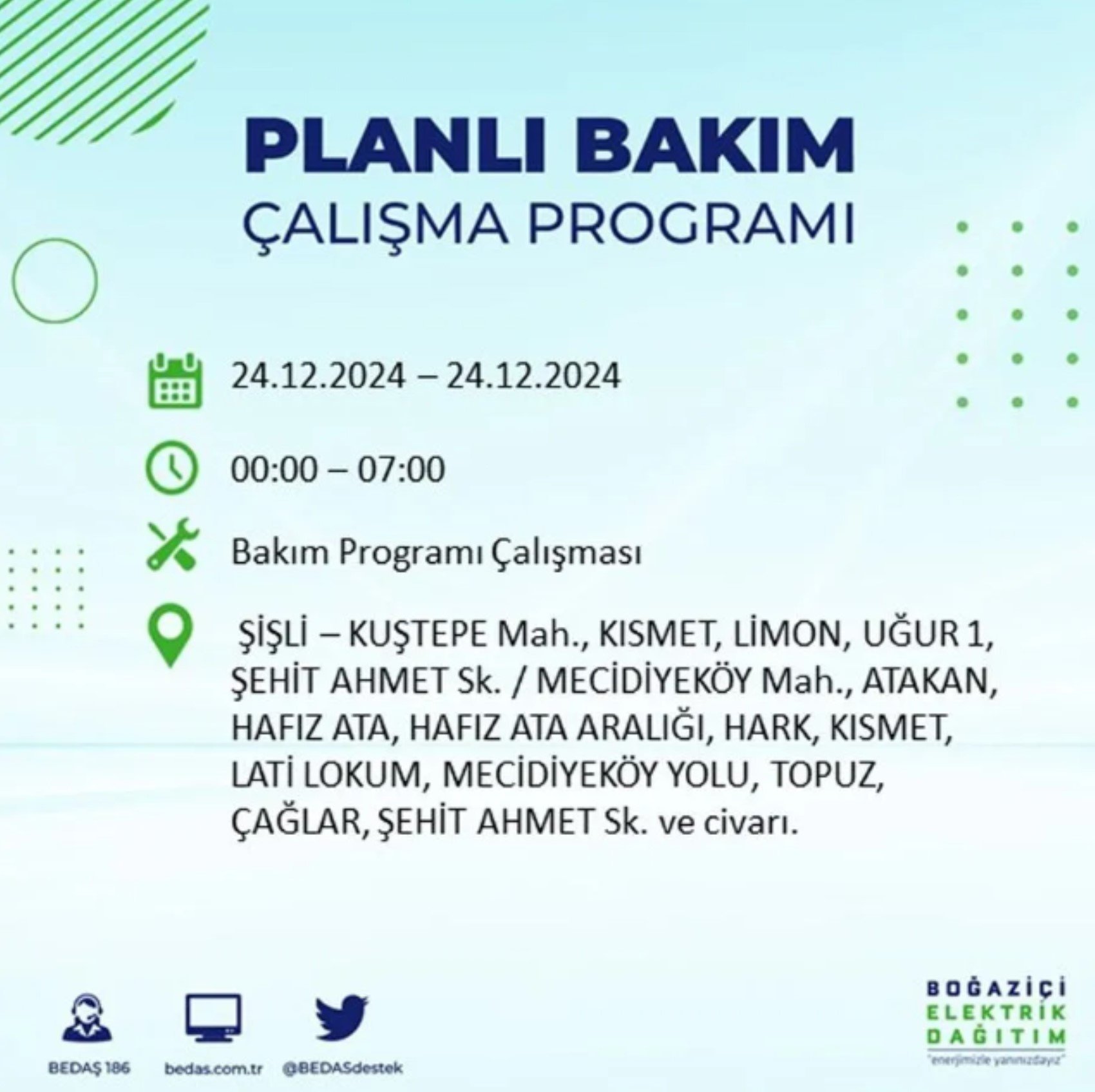 BEDAŞ açıkladı... İstanbul'da elektrik kesintisi: 24 Aralık'ta hangi mahalleler etkilenecek?