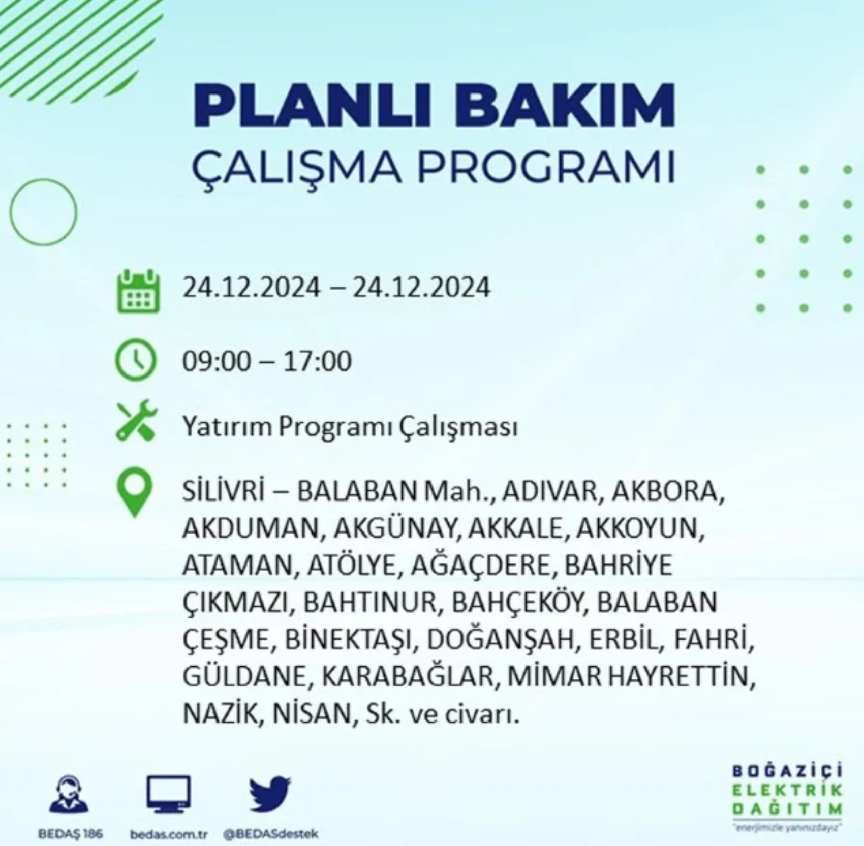 BEDAŞ açıkladı... İstanbul'da elektrik kesintisi: 24 Aralık'ta hangi mahalleler etkilenecek?