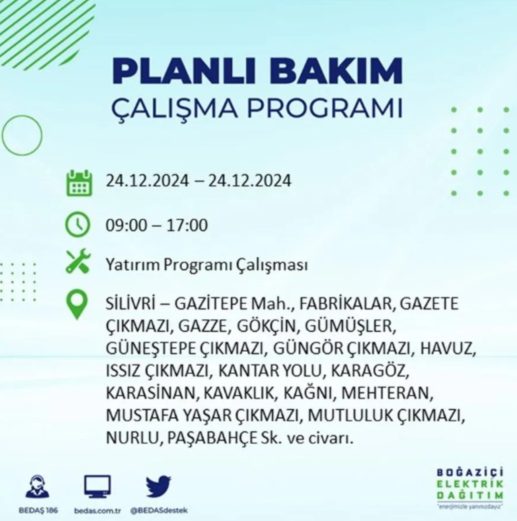 BEDAŞ açıkladı... İstanbul'da elektrik kesintisi: 24 Aralık'ta hangi mahalleler etkilenecek?