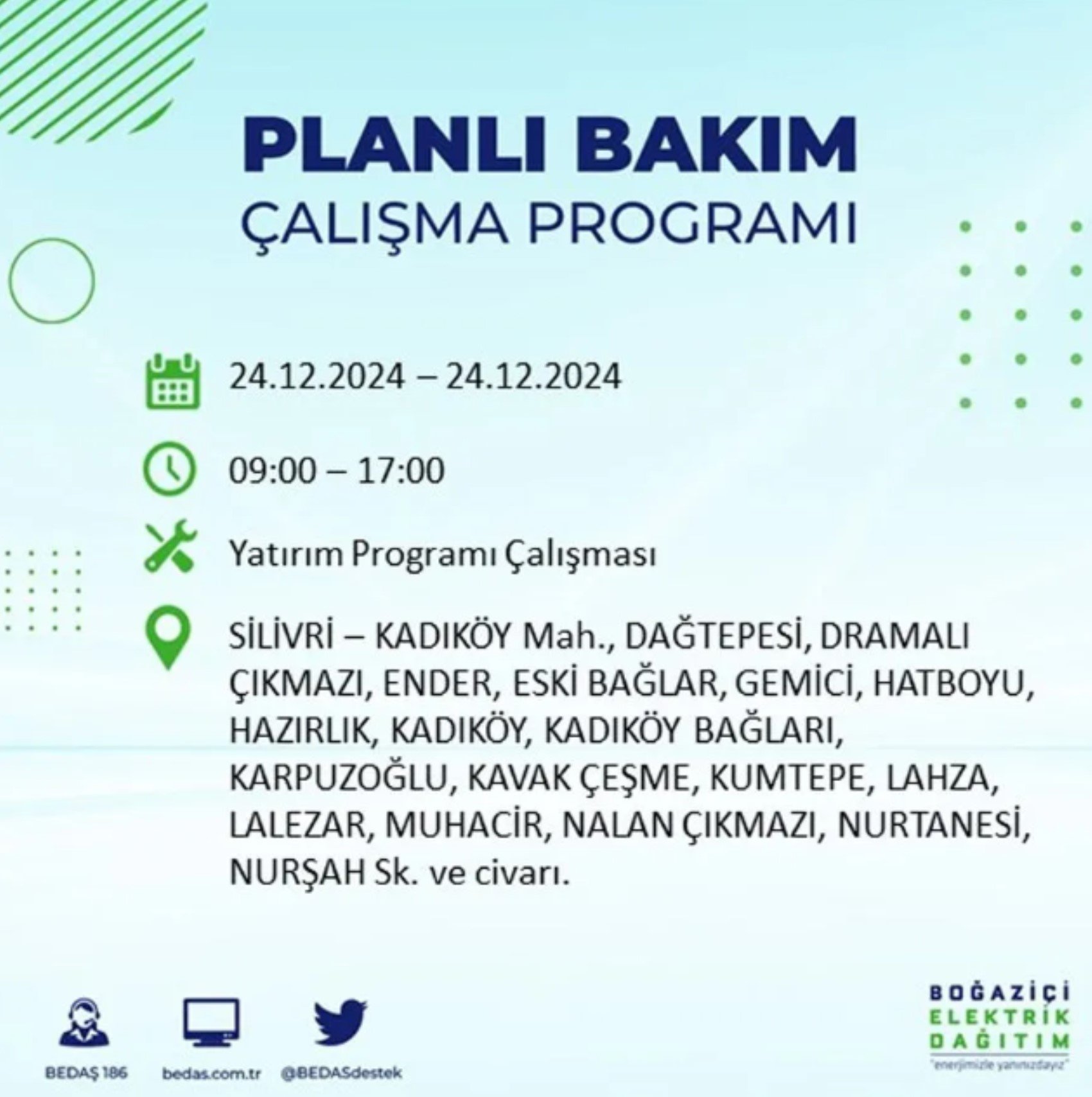 BEDAŞ açıkladı... İstanbul'da elektrik kesintisi: 24 Aralık'ta hangi mahalleler etkilenecek?