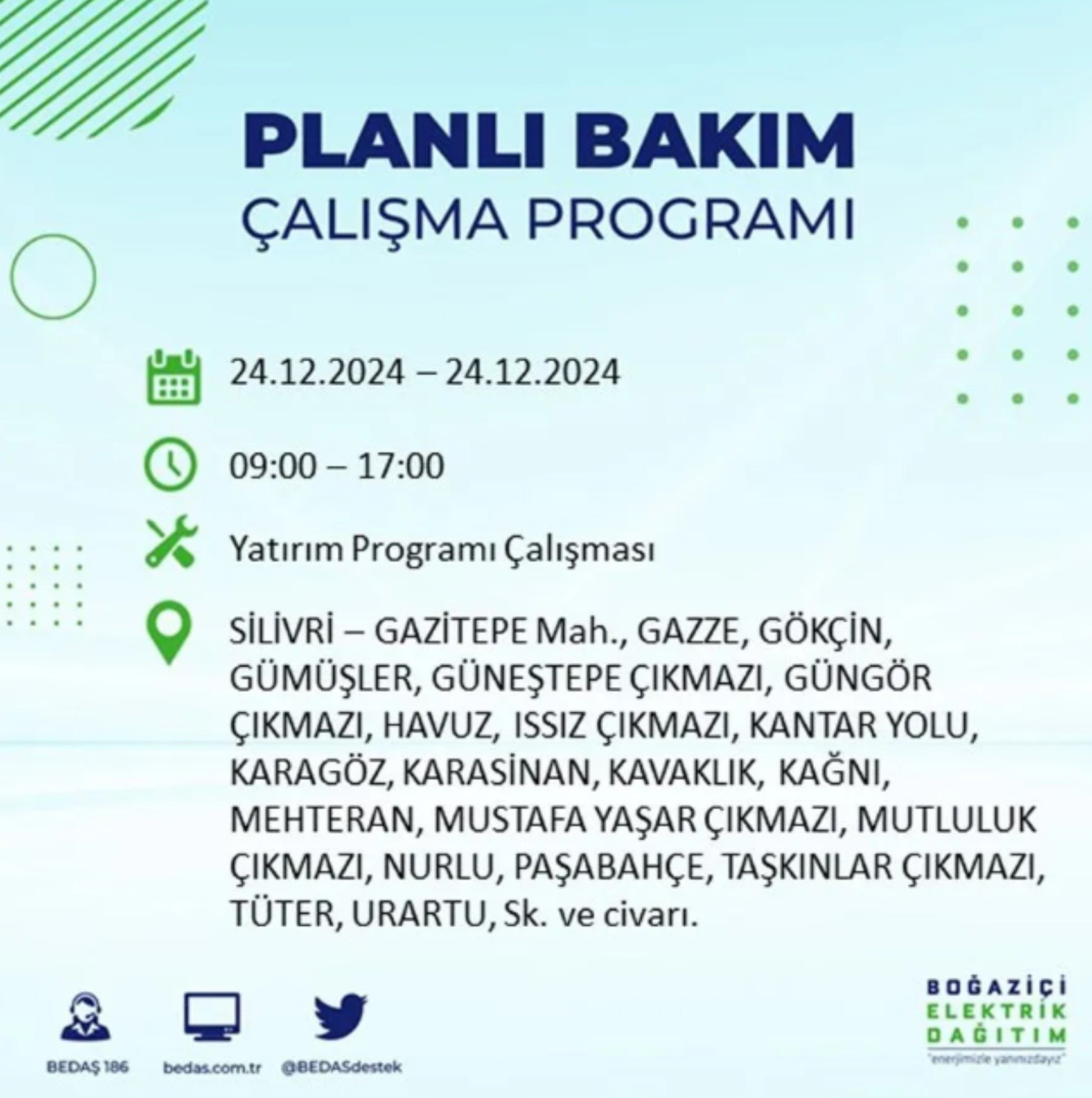 BEDAŞ açıkladı... İstanbul'da elektrik kesintisi: 24 Aralık'ta hangi mahalleler etkilenecek?