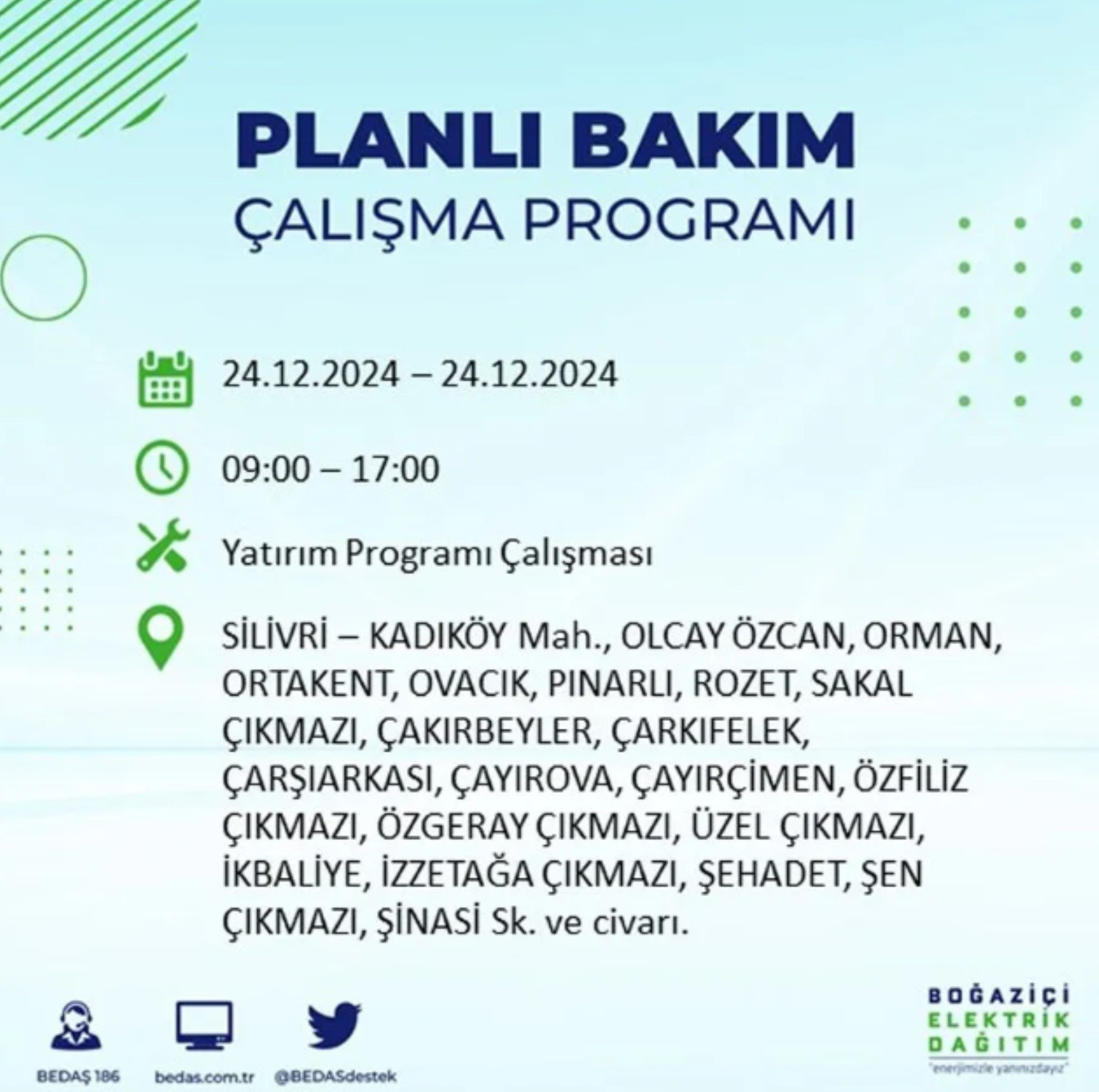 BEDAŞ açıkladı... İstanbul'da elektrik kesintisi: 24 Aralık'ta hangi mahalleler etkilenecek?