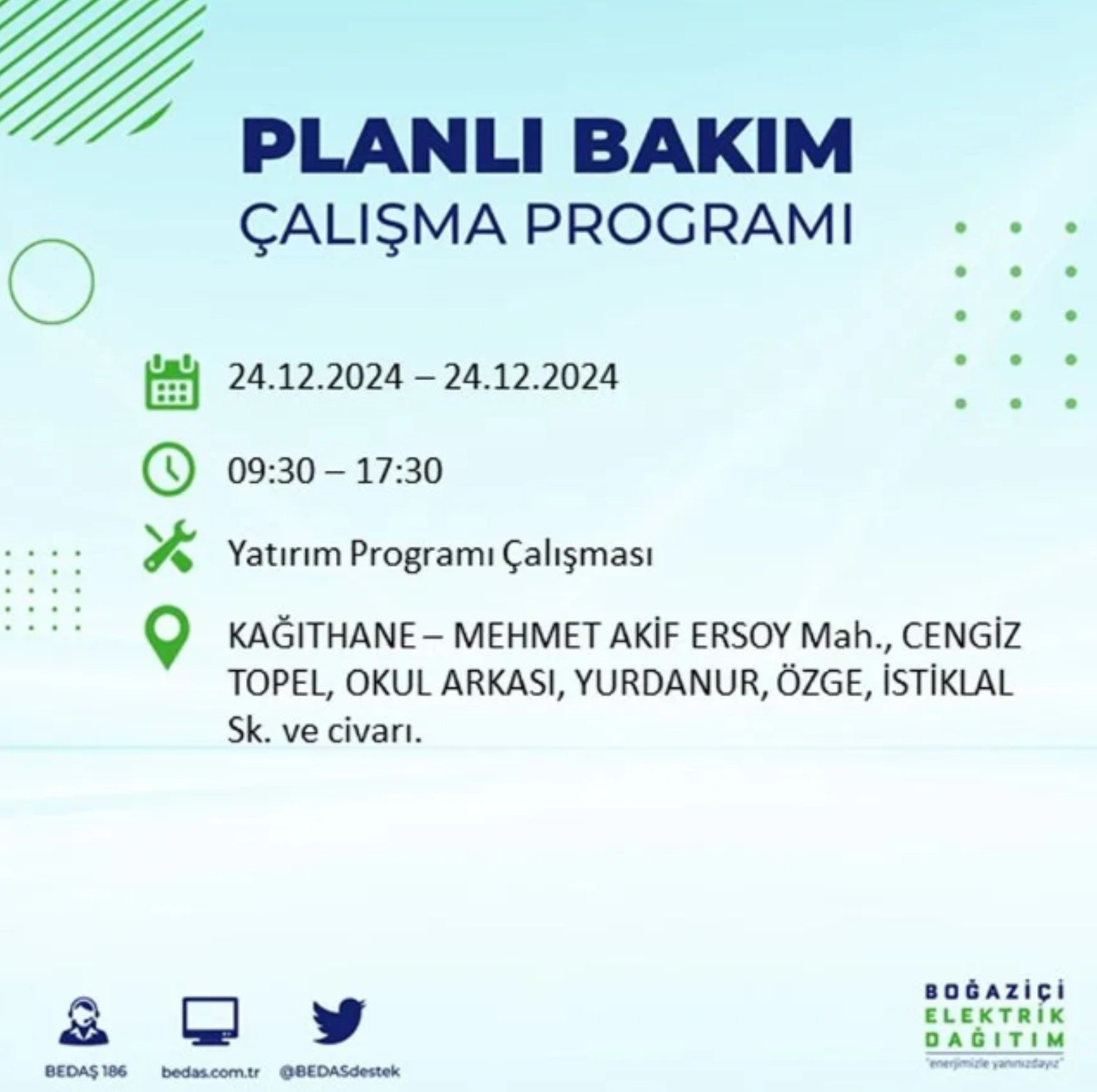 BEDAŞ açıkladı... İstanbul'da elektrik kesintisi: 24 Aralık'ta hangi mahalleler etkilenecek?