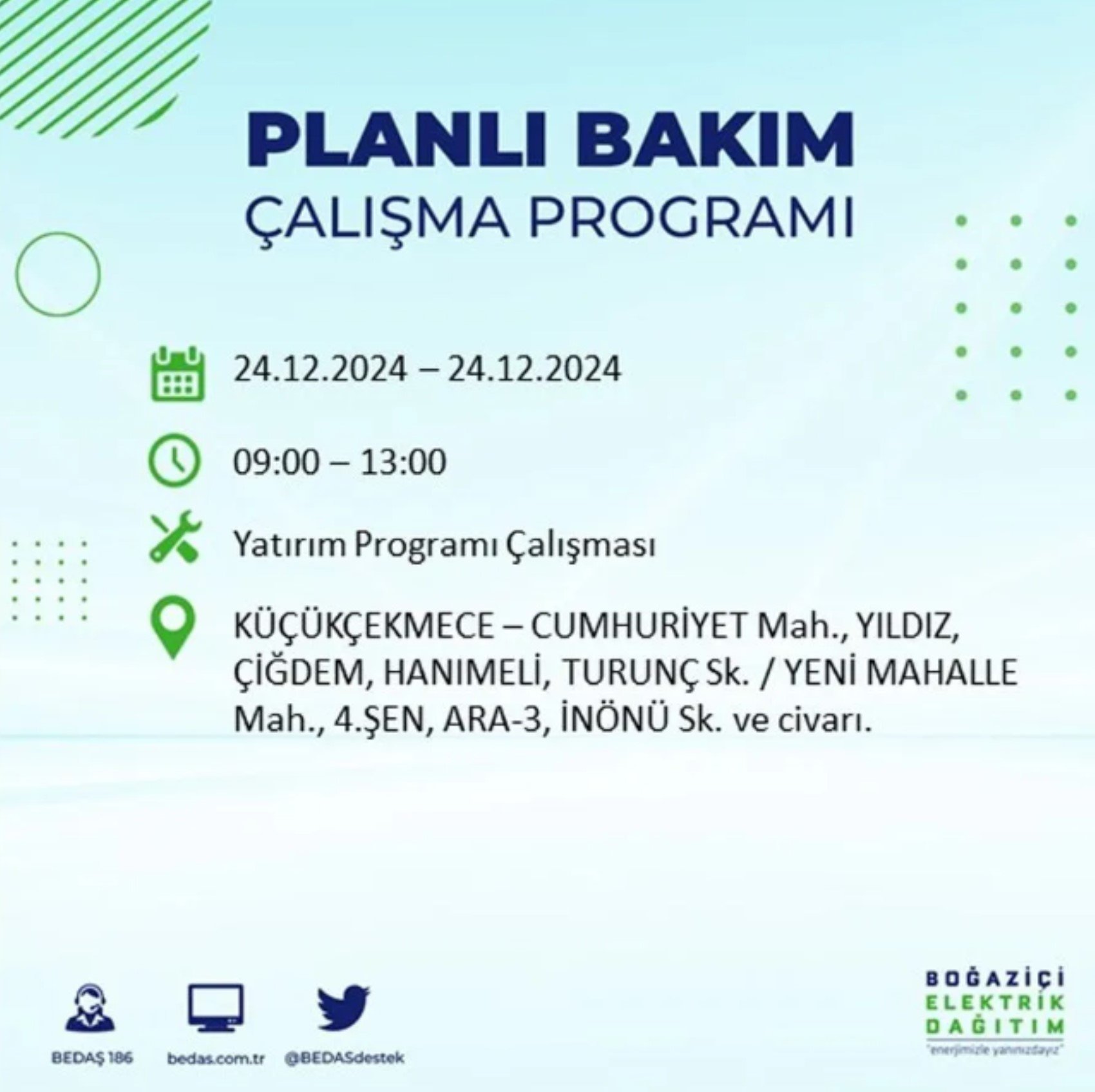 BEDAŞ açıkladı... İstanbul'da elektrik kesintisi: 24 Aralık'ta hangi mahalleler etkilenecek?