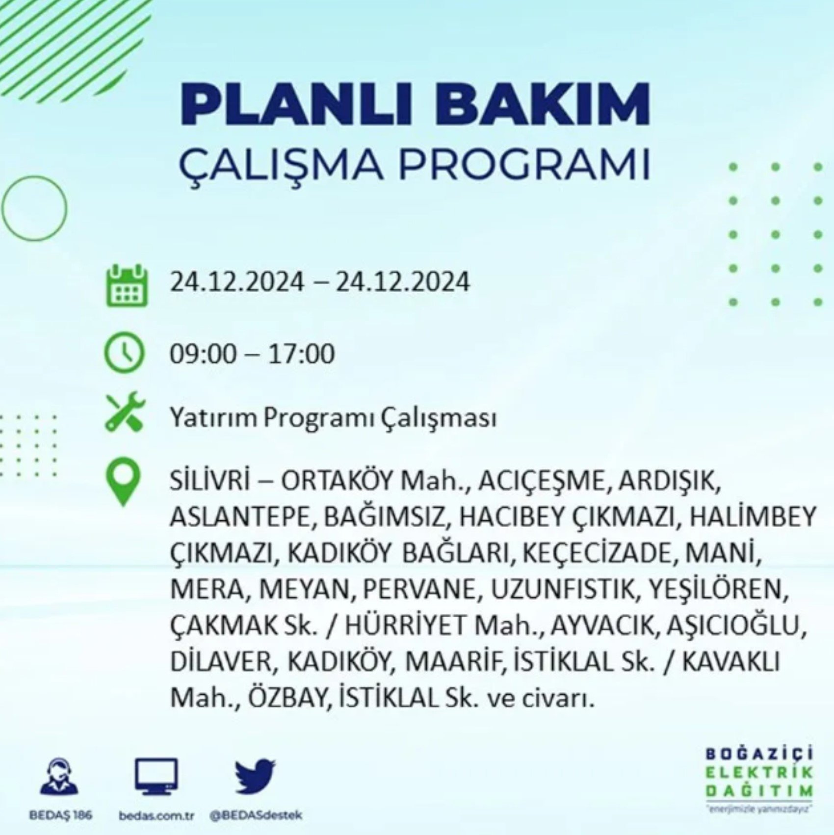 BEDAŞ açıkladı... İstanbul'da elektrik kesintisi: 24 Aralık'ta hangi mahalleler etkilenecek?