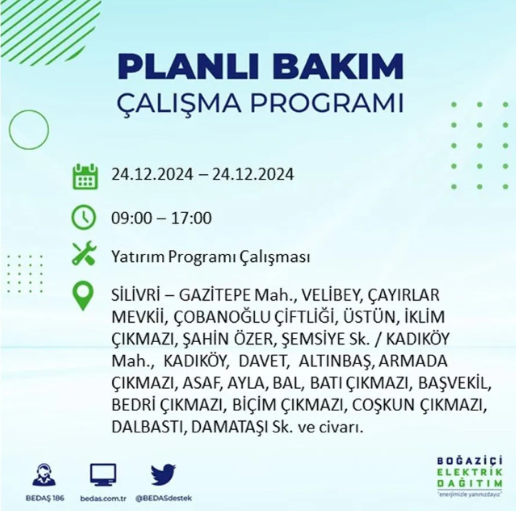 BEDAŞ açıkladı... İstanbul'da elektrik kesintisi: 24 Aralık'ta hangi mahalleler etkilenecek?