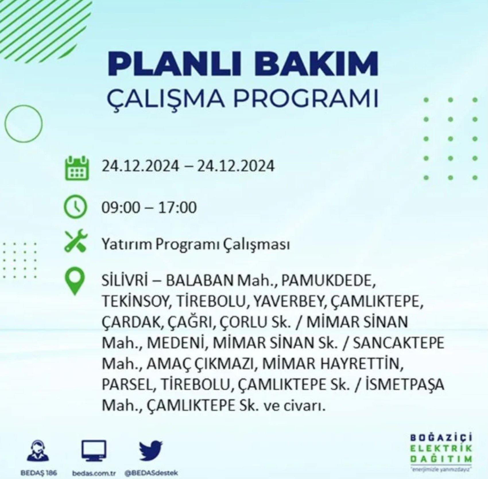 BEDAŞ açıkladı... İstanbul'da elektrik kesintisi: 24 Aralık'ta hangi mahalleler etkilenecek?