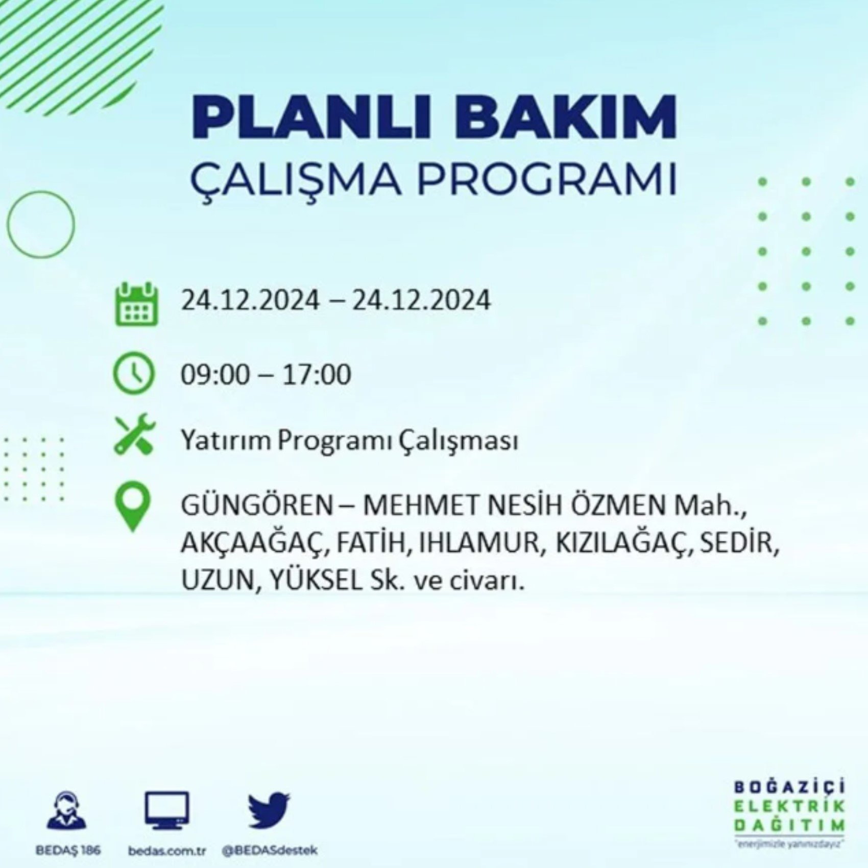 BEDAŞ açıkladı... İstanbul'da elektrik kesintisi: 24 Aralık'ta hangi mahalleler etkilenecek?