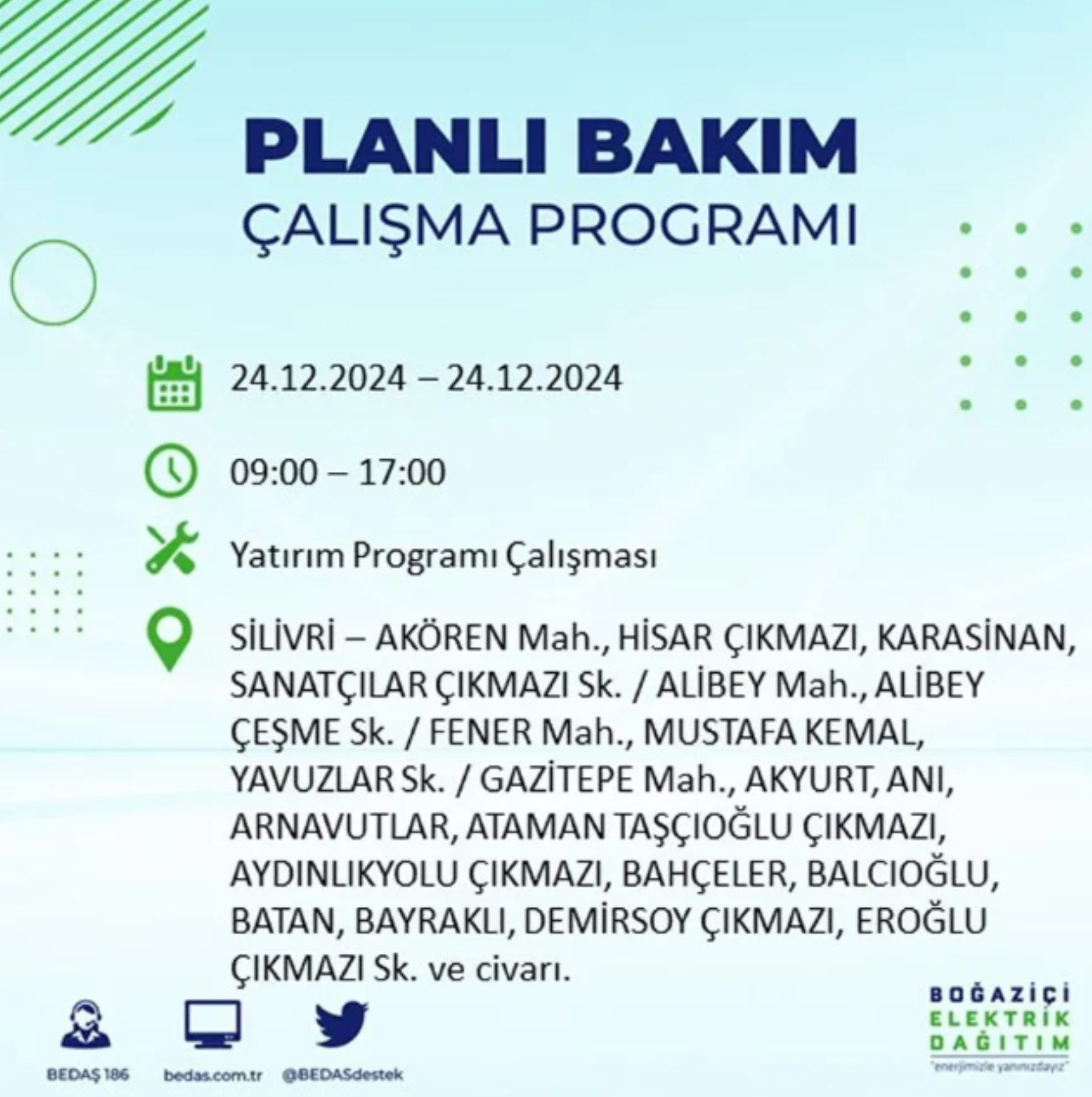 BEDAŞ açıkladı... İstanbul'da elektrik kesintisi: 24 Aralık'ta hangi mahalleler etkilenecek?