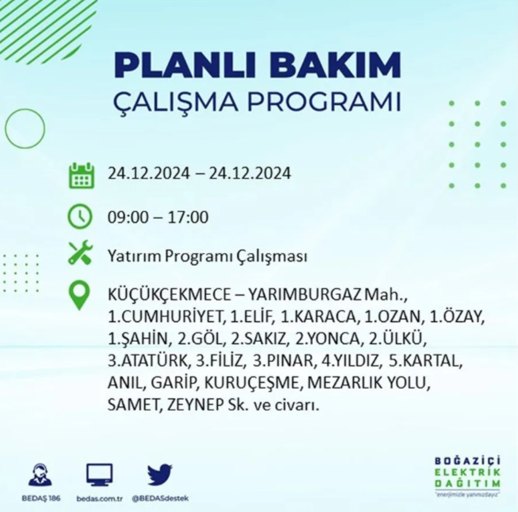 BEDAŞ açıkladı... İstanbul'da elektrik kesintisi: 24 Aralık'ta hangi mahalleler etkilenecek?