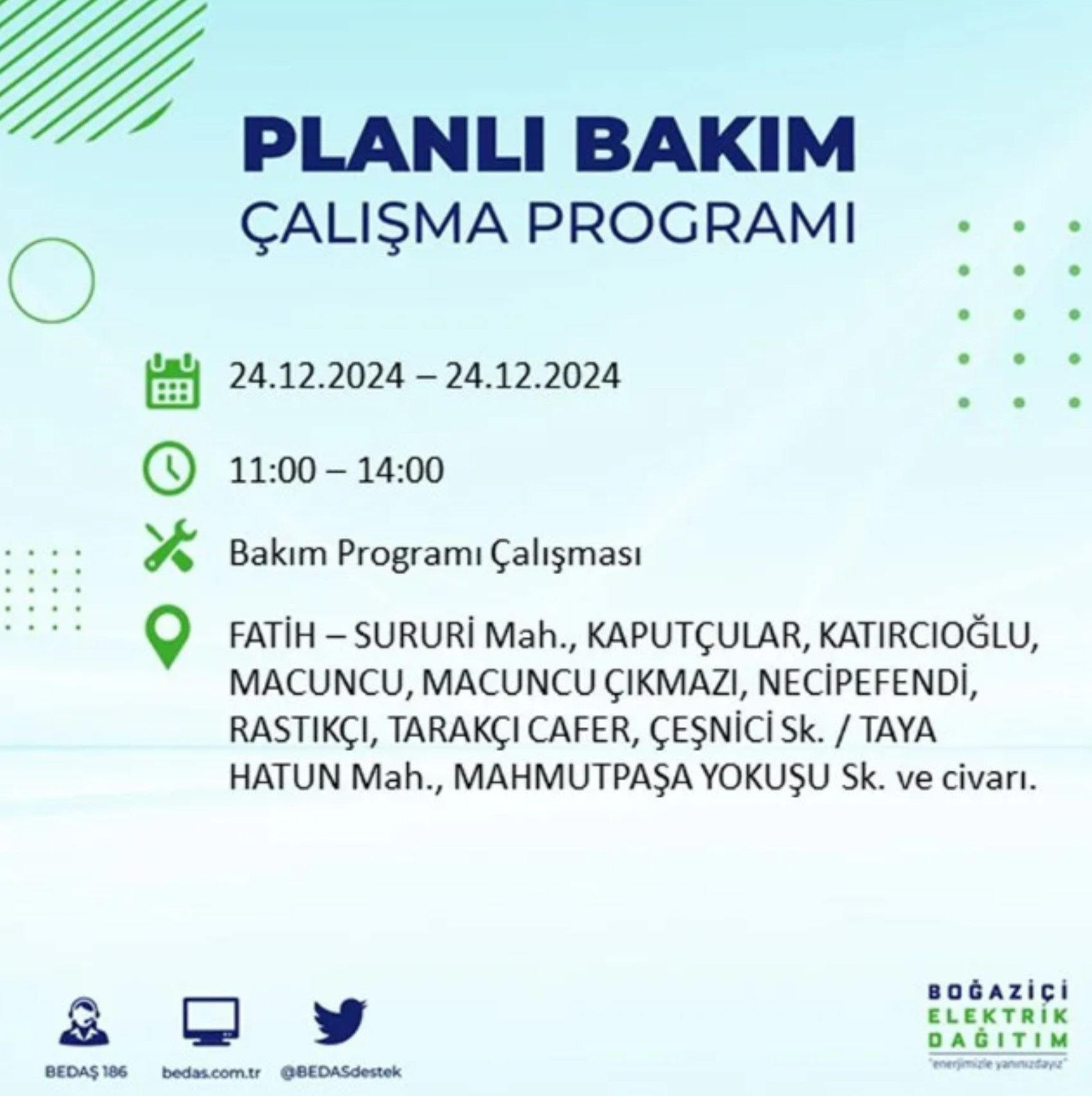 BEDAŞ açıkladı... İstanbul'da elektrik kesintisi: 24 Aralık'ta hangi mahalleler etkilenecek?