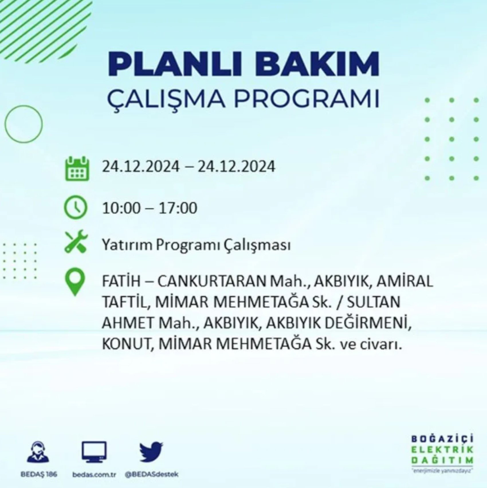 BEDAŞ açıkladı... İstanbul'da elektrik kesintisi: 24 Aralık'ta hangi mahalleler etkilenecek?