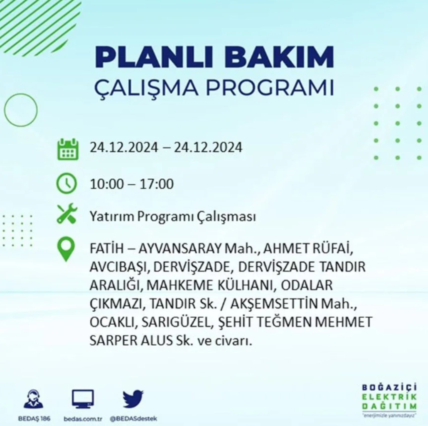 BEDAŞ açıkladı... İstanbul'da elektrik kesintisi: 24 Aralık'ta hangi mahalleler etkilenecek?