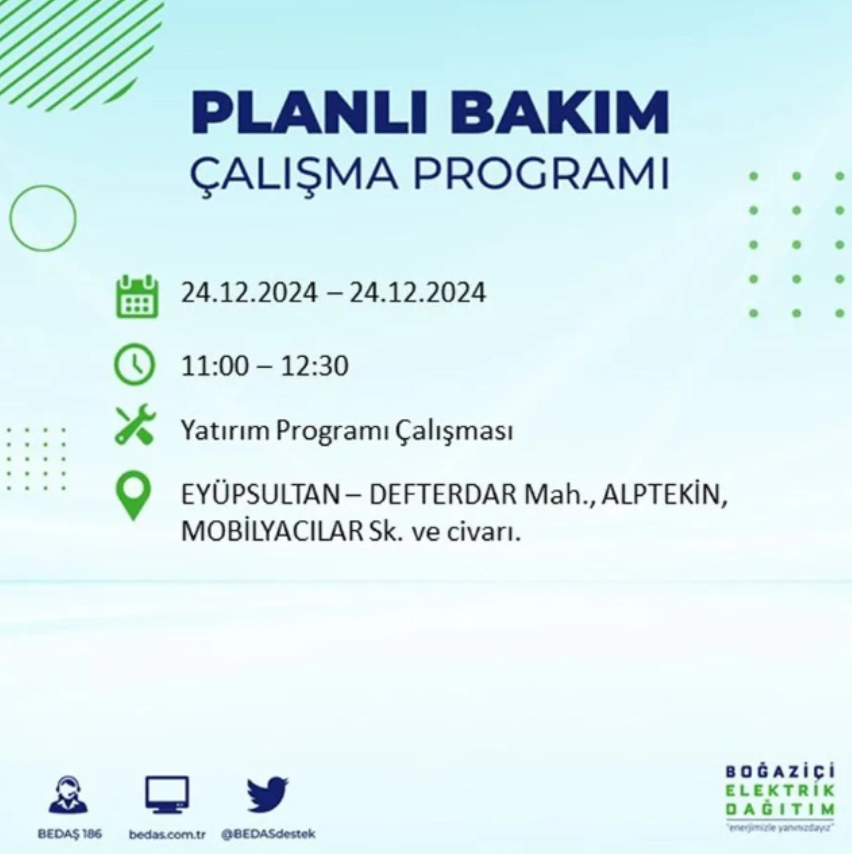 BEDAŞ açıkladı... İstanbul'da elektrik kesintisi: 24 Aralık'ta hangi mahalleler etkilenecek?