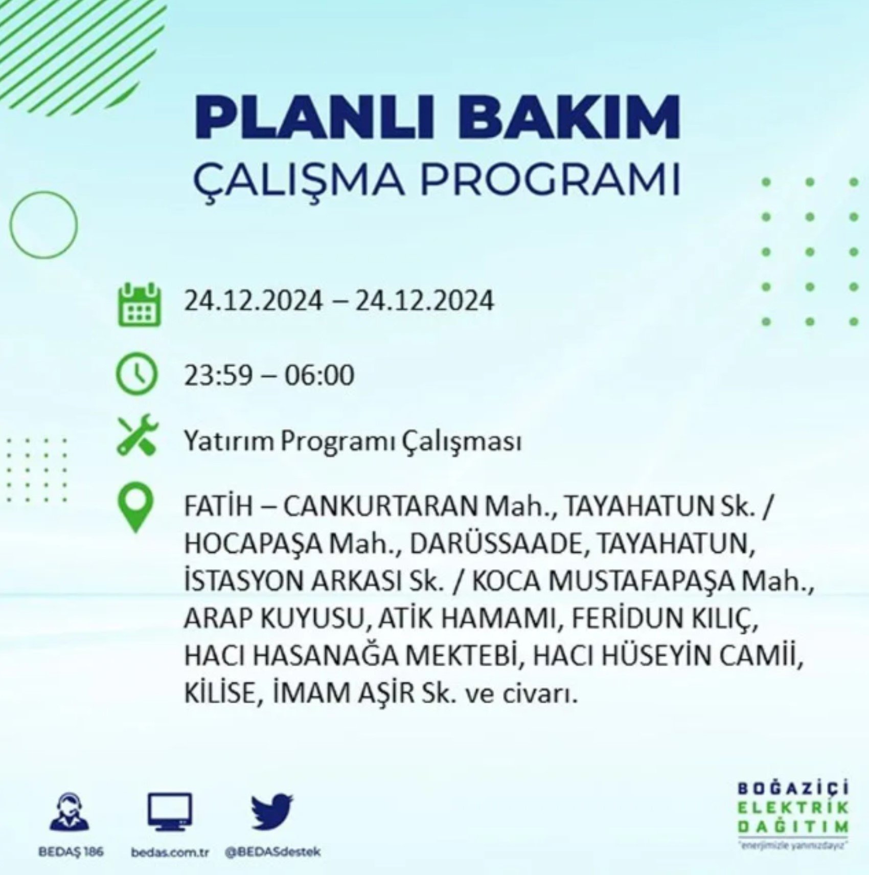 BEDAŞ açıkladı... İstanbul'da elektrik kesintisi: 24 Aralık'ta hangi mahalleler etkilenecek?