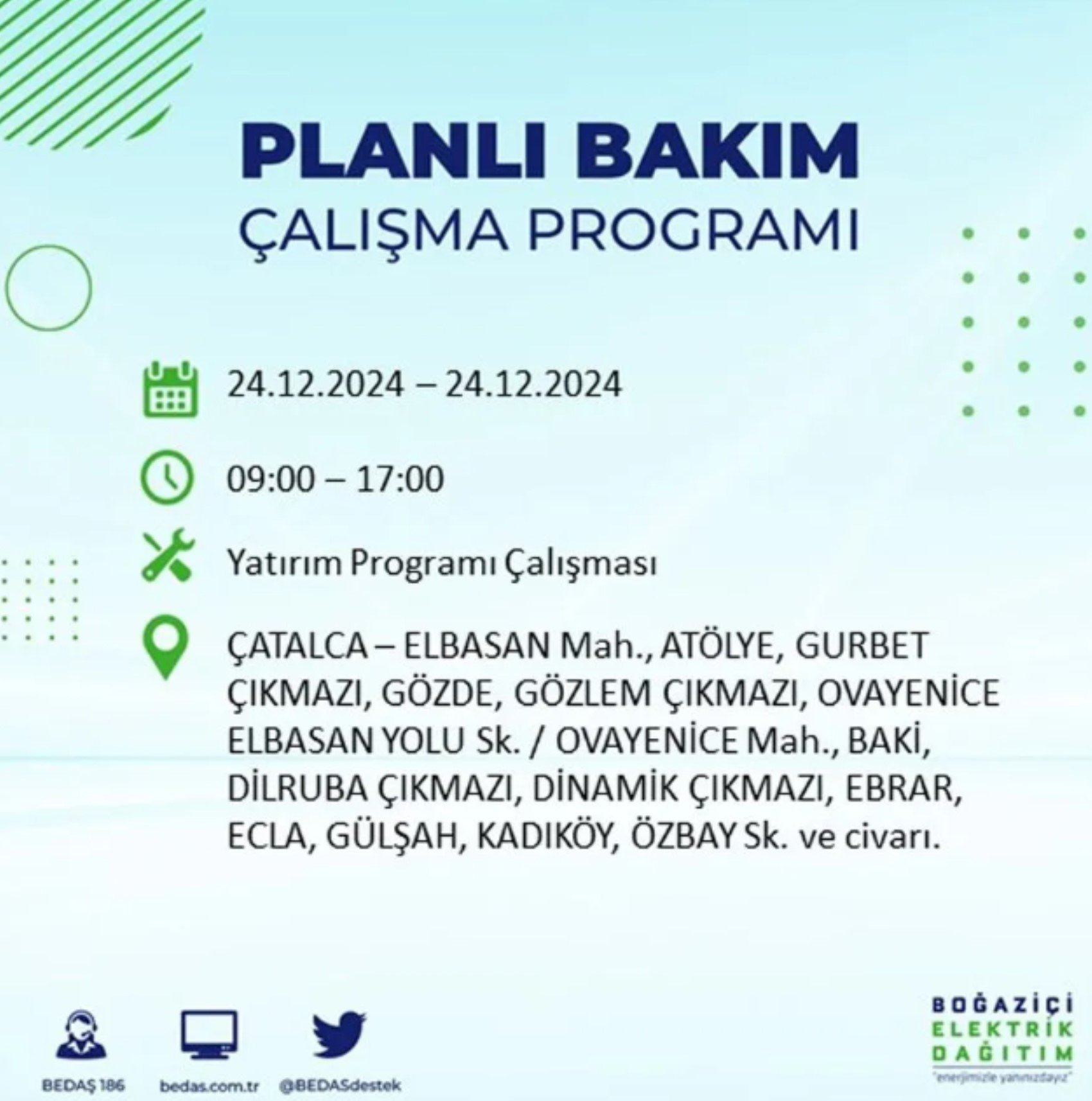 BEDAŞ açıkladı... İstanbul'da elektrik kesintisi: 24 Aralık'ta hangi mahalleler etkilenecek?