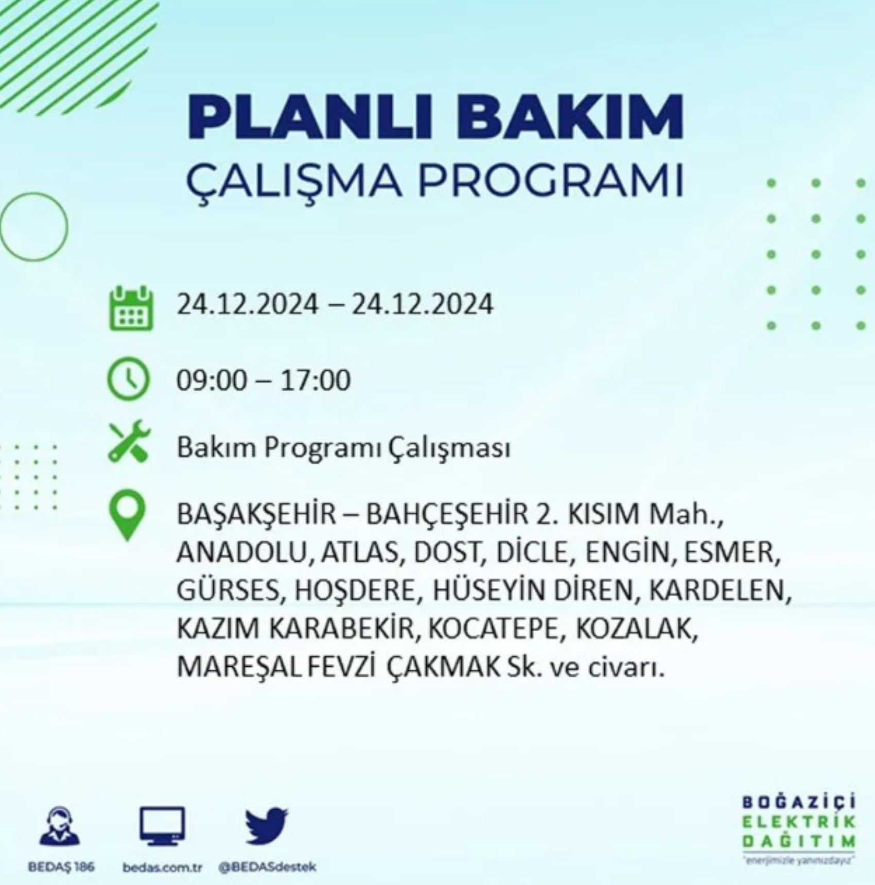 BEDAŞ açıkladı... İstanbul'da elektrik kesintisi: 24 Aralık'ta hangi mahalleler etkilenecek?