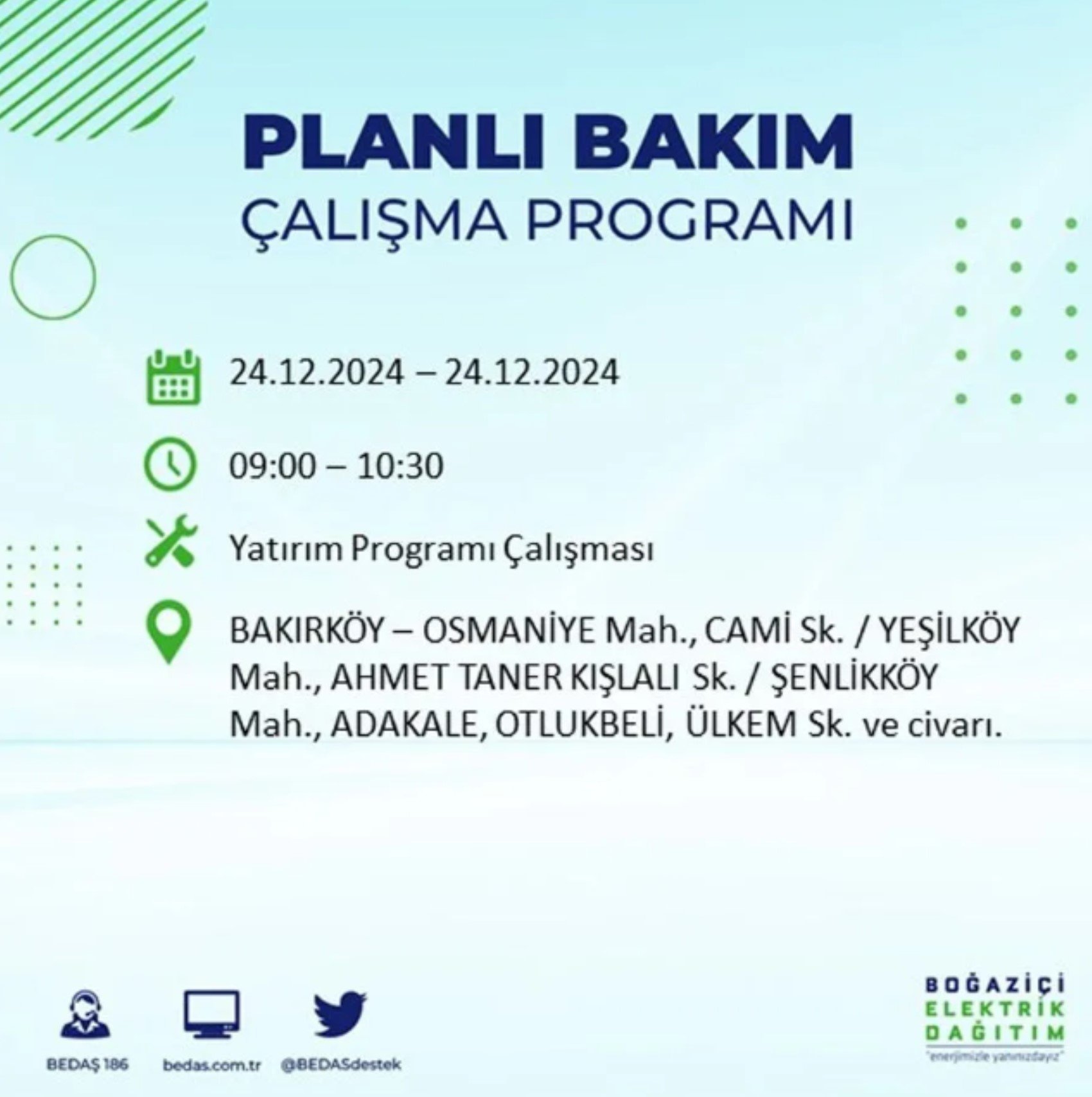 BEDAŞ açıkladı... İstanbul'da elektrik kesintisi: 24 Aralık'ta hangi mahalleler etkilenecek?