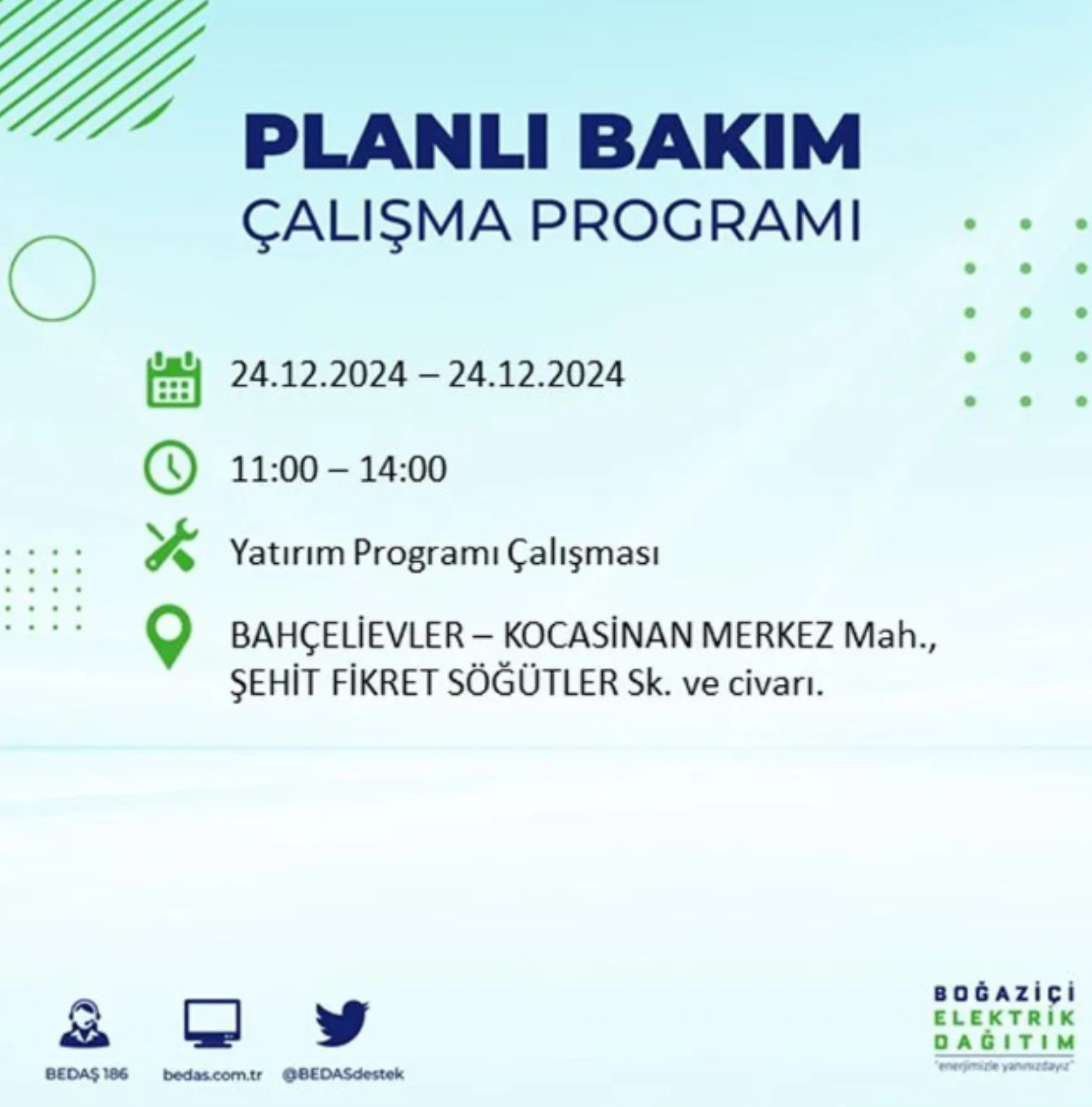 BEDAŞ açıkladı... İstanbul'da elektrik kesintisi: 24 Aralık'ta hangi mahalleler etkilenecek?