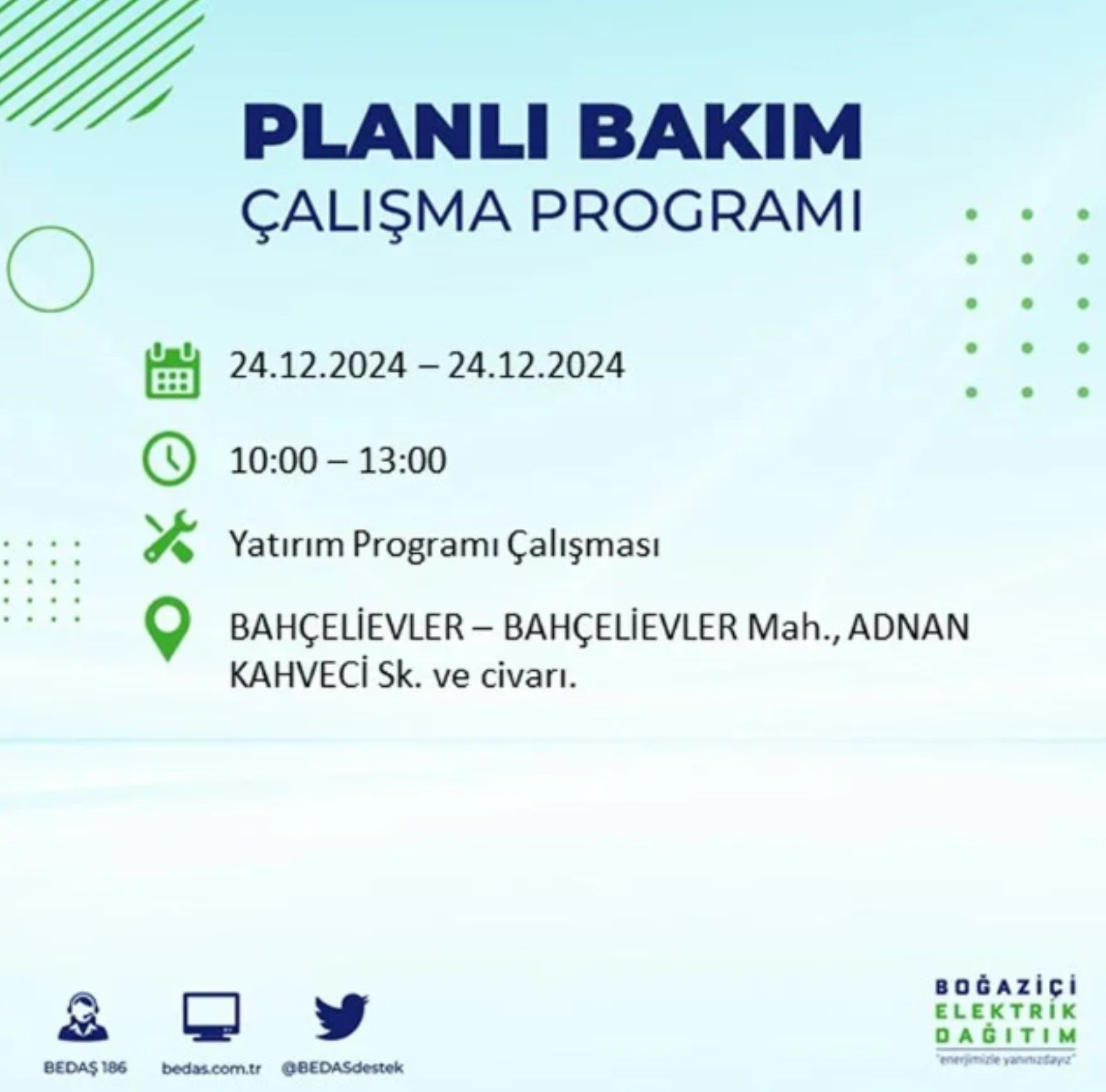 BEDAŞ açıkladı... İstanbul'da elektrik kesintisi: 24 Aralık'ta hangi mahalleler etkilenecek?