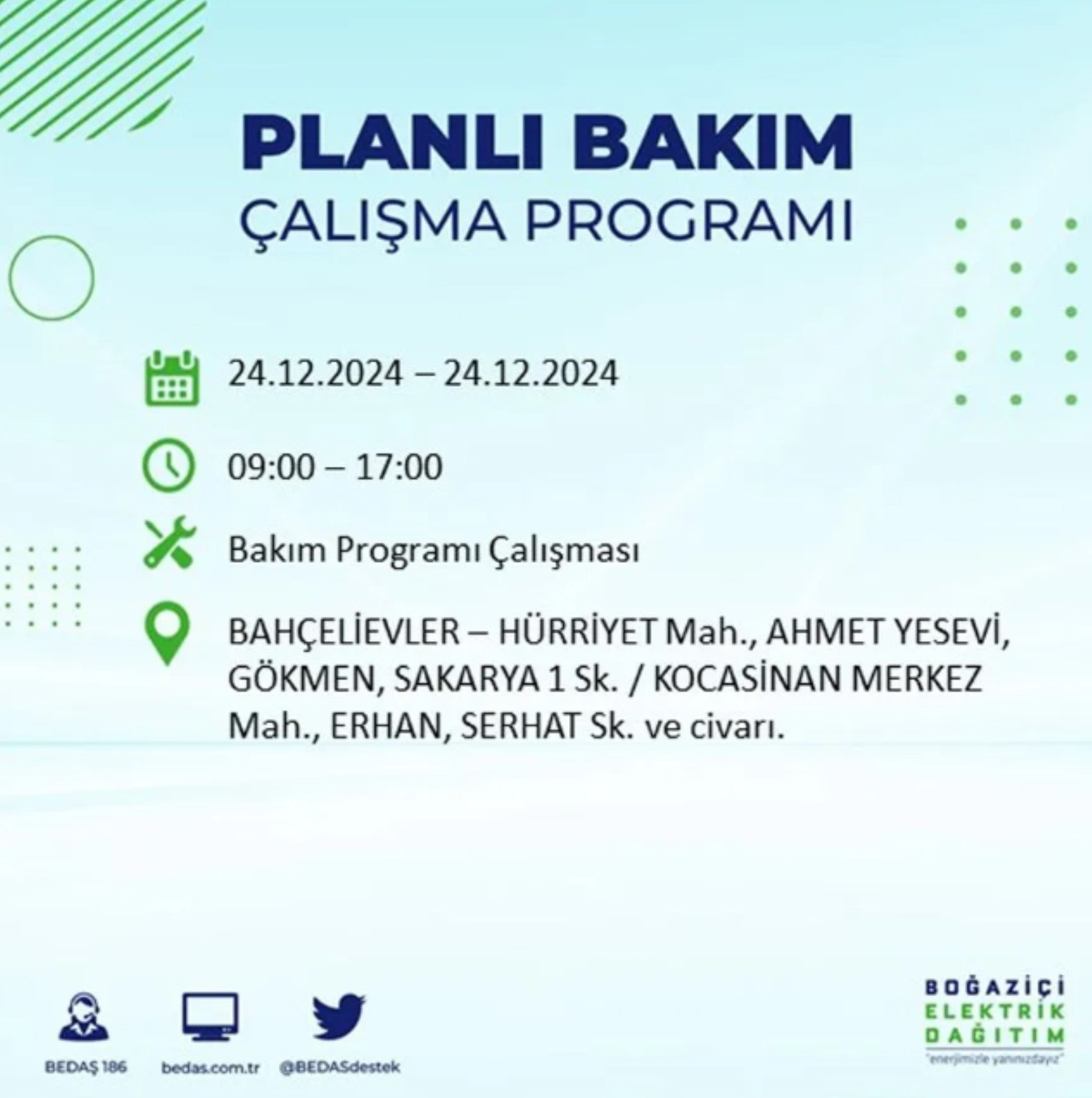 BEDAŞ açıkladı... İstanbul'da elektrik kesintisi: 24 Aralık'ta hangi mahalleler etkilenecek?