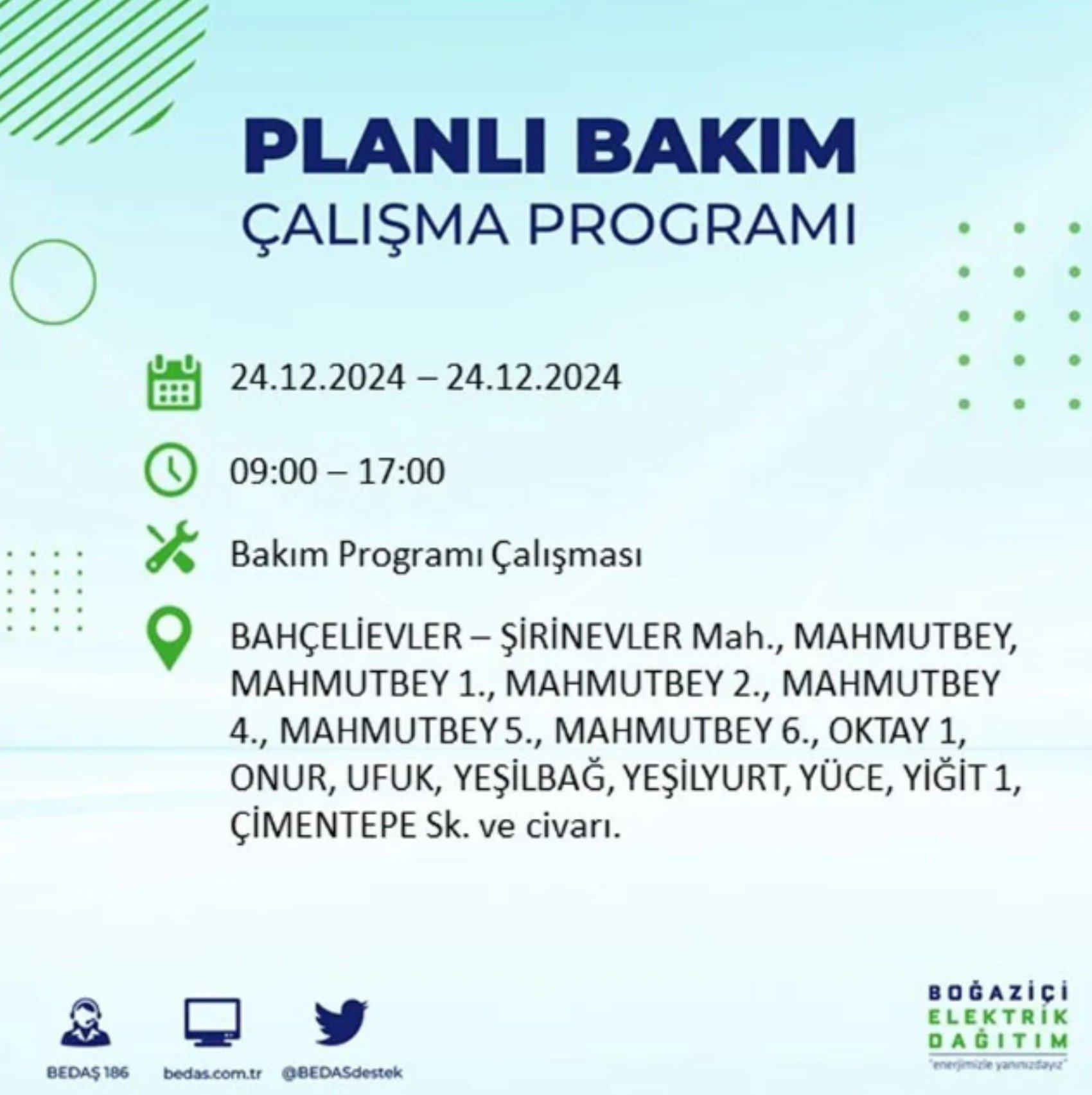 BEDAŞ açıkladı... İstanbul'da elektrik kesintisi: 24 Aralık'ta hangi mahalleler etkilenecek?