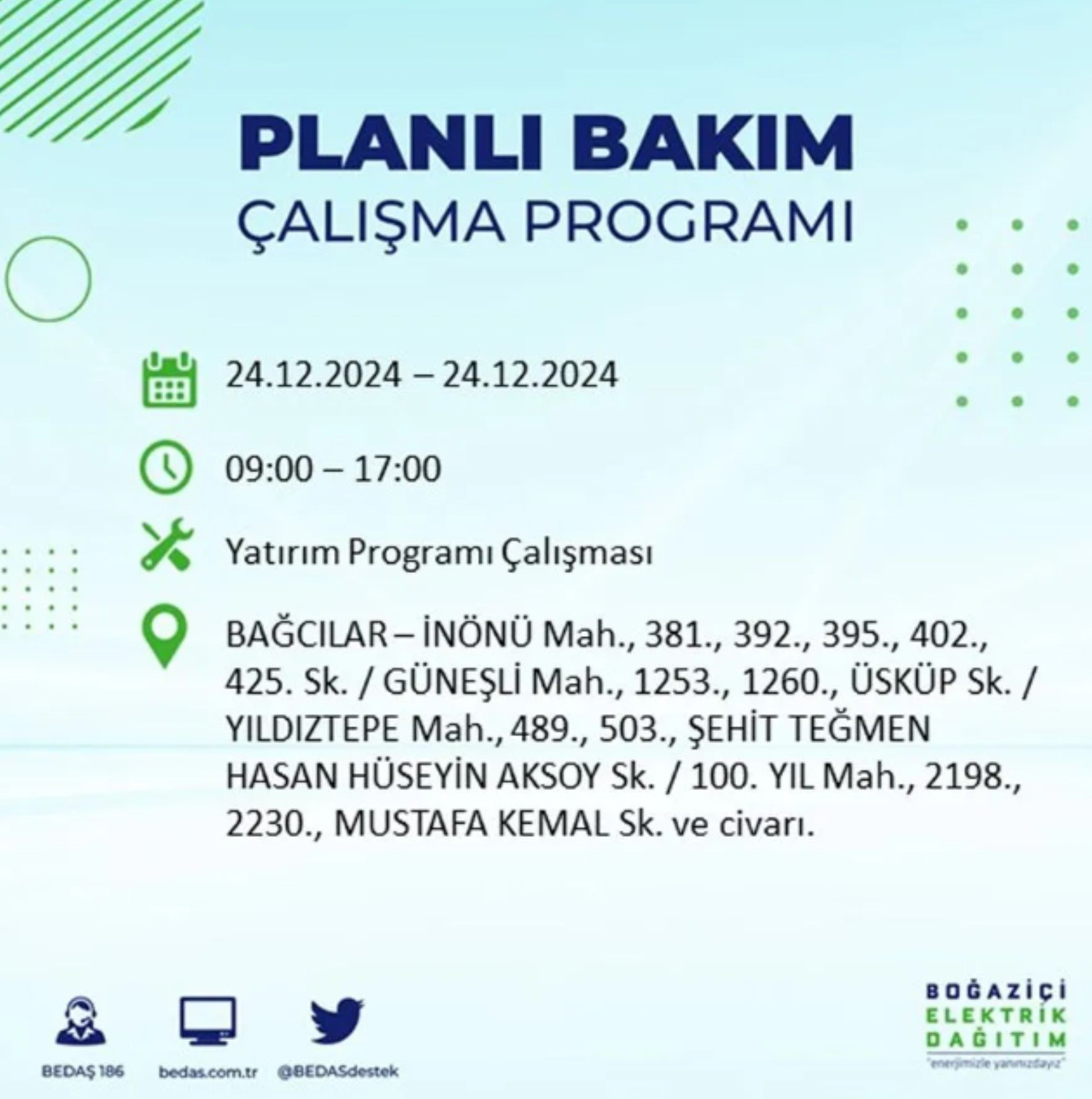 BEDAŞ açıkladı... İstanbul'da elektrik kesintisi: 24 Aralık'ta hangi mahalleler etkilenecek?