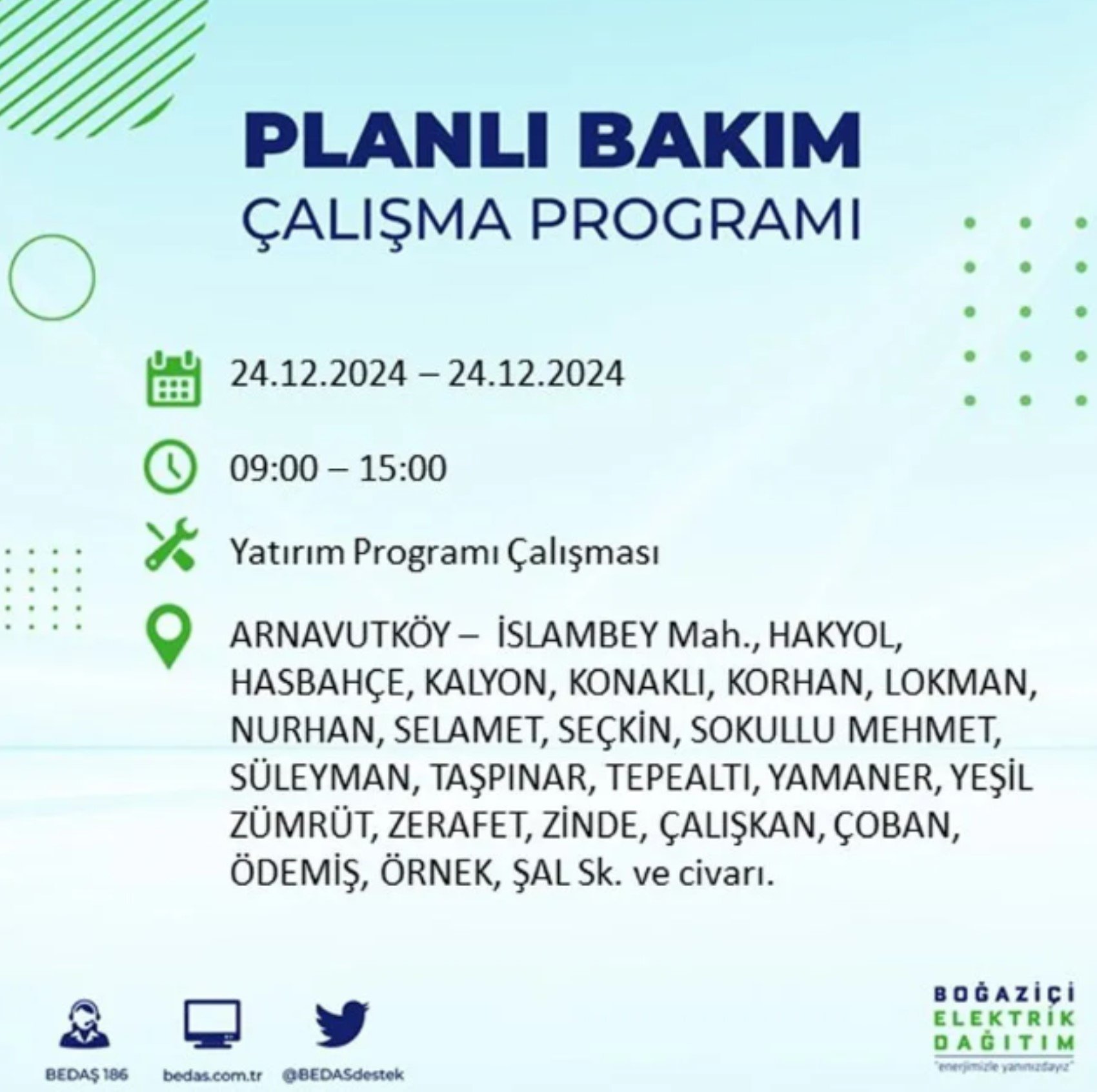 BEDAŞ açıkladı... İstanbul'da elektrik kesintisi: 24 Aralık'ta hangi mahalleler etkilenecek?