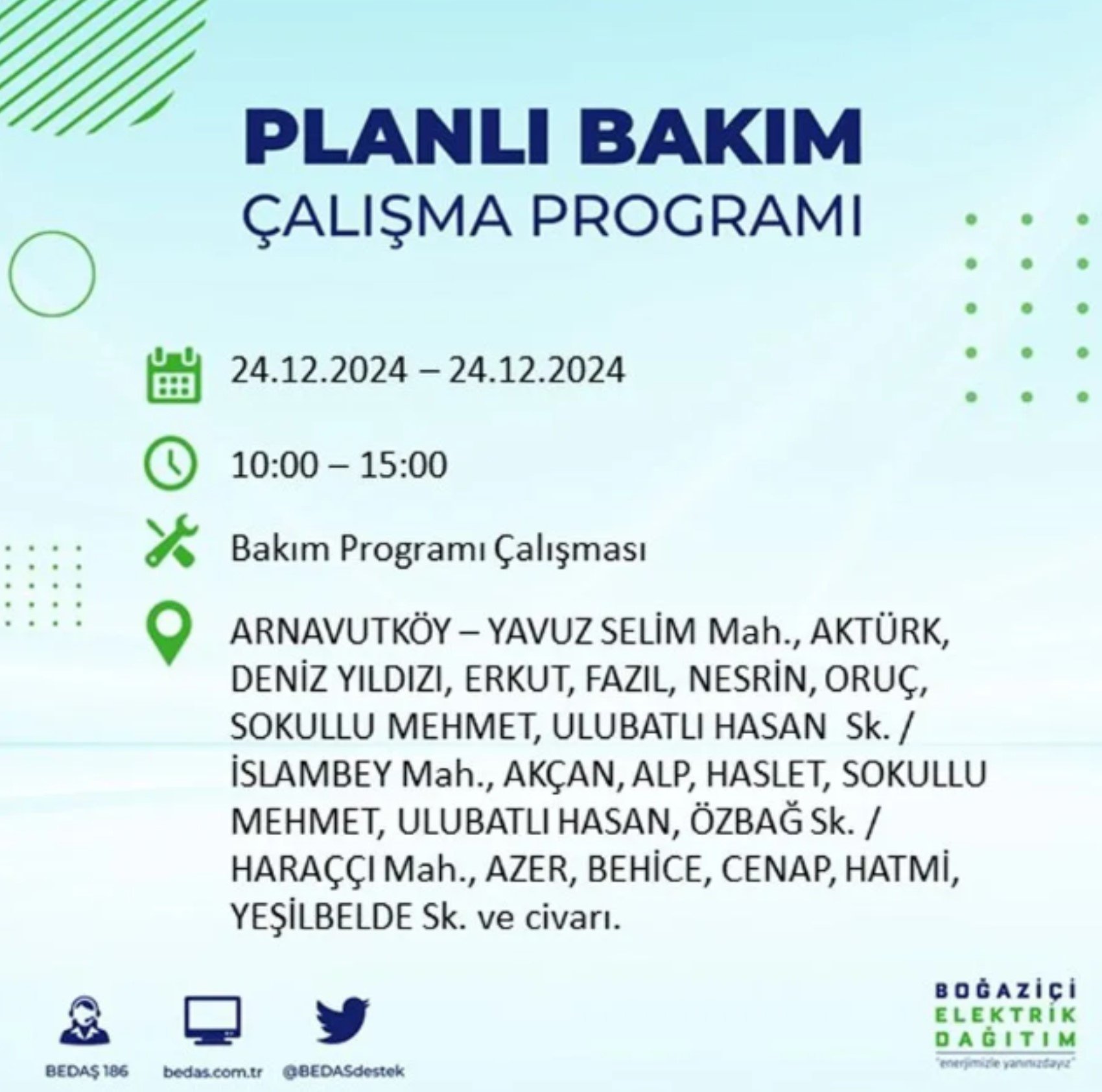 BEDAŞ açıkladı... İstanbul'da elektrik kesintisi: 24 Aralık'ta hangi mahalleler etkilenecek?