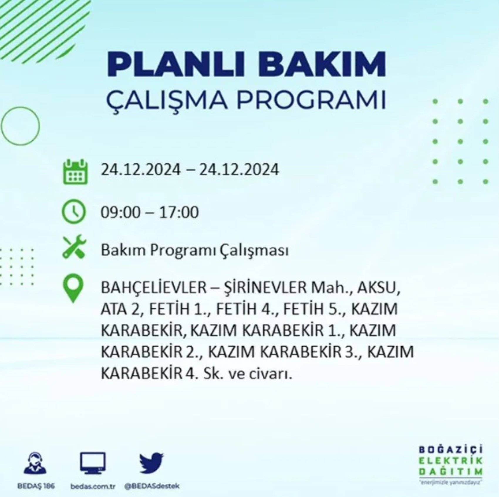 BEDAŞ açıkladı... İstanbul'da elektrik kesintisi: 24 Aralık'ta hangi mahalleler etkilenecek?