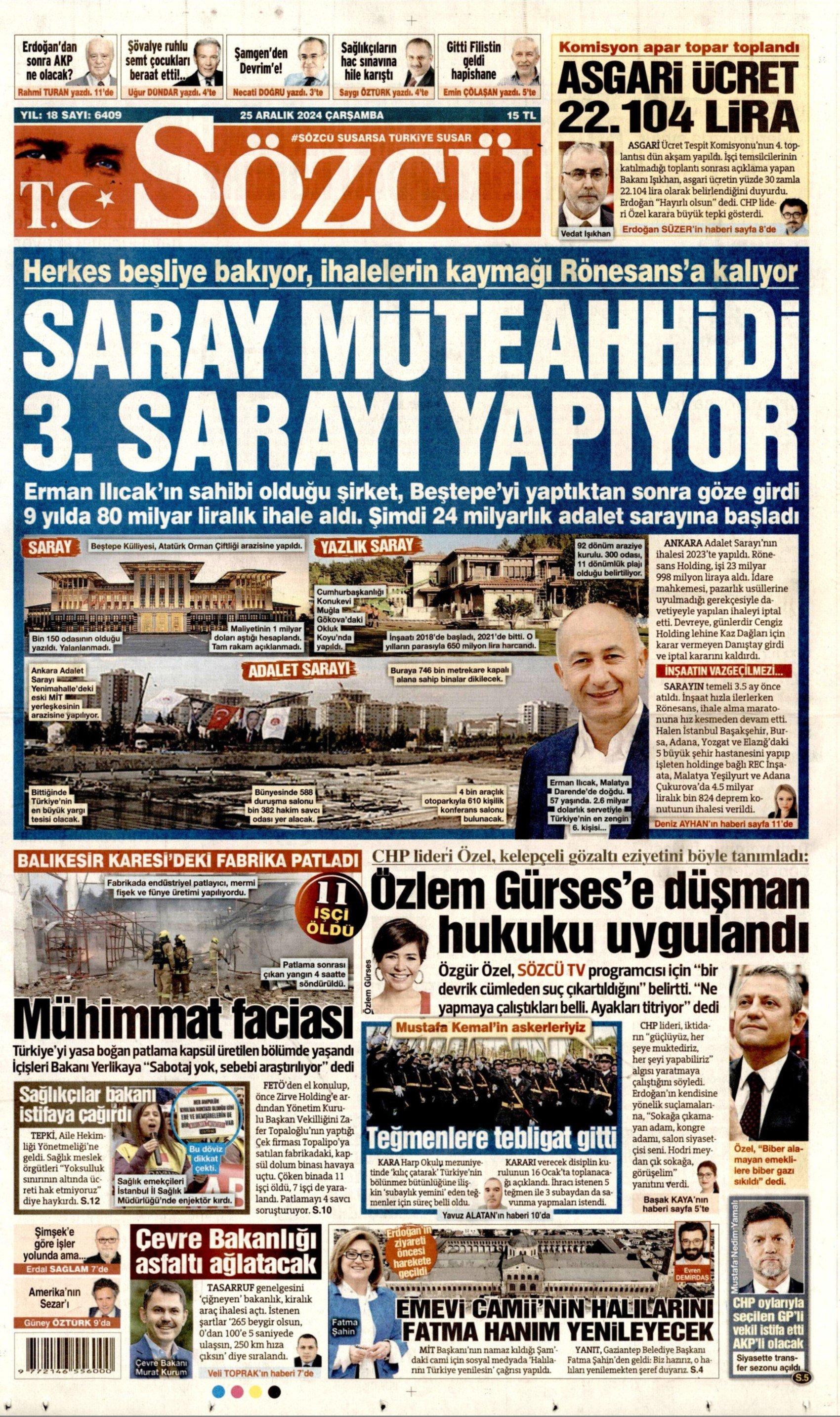 Asgari ücret zammı beklenenin altında kaldı: Gazeteler bu kararı nasıl yorumladı? İşte 25 Aralık 2024 gazete manşetleri