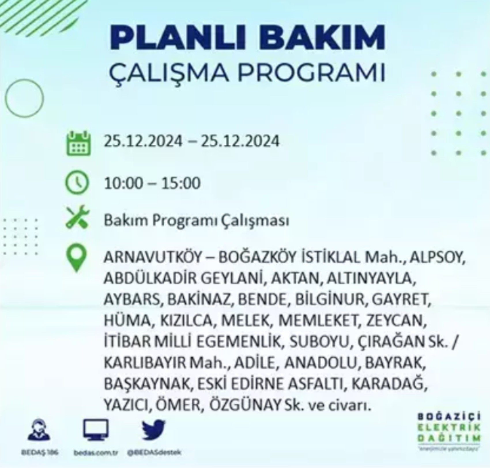 BEDAŞ açıkladı... İstanbul'da elektrik kesintisi: 25 Aralık'ta hangi mahalleler etkilenecek?