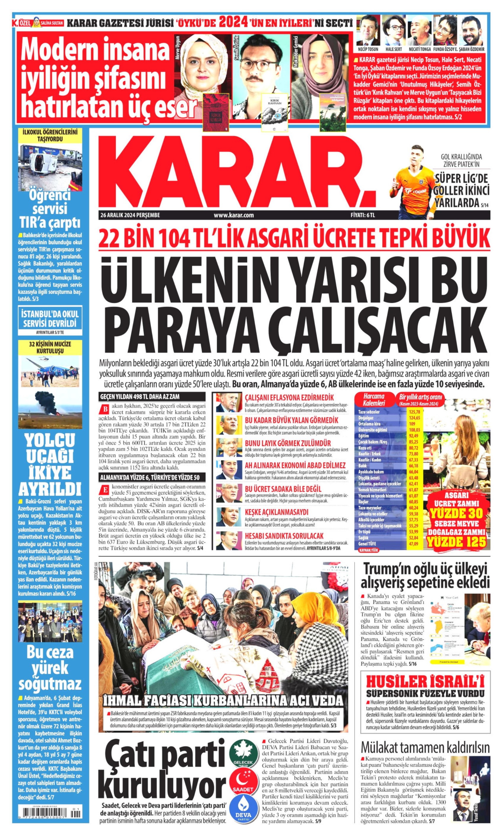 26 Aralık 2024 gazete manşetleri: 'Asgari ücret değil işçinin ölüm fermanı', 'Asgari ücreti, IMF belirledi'