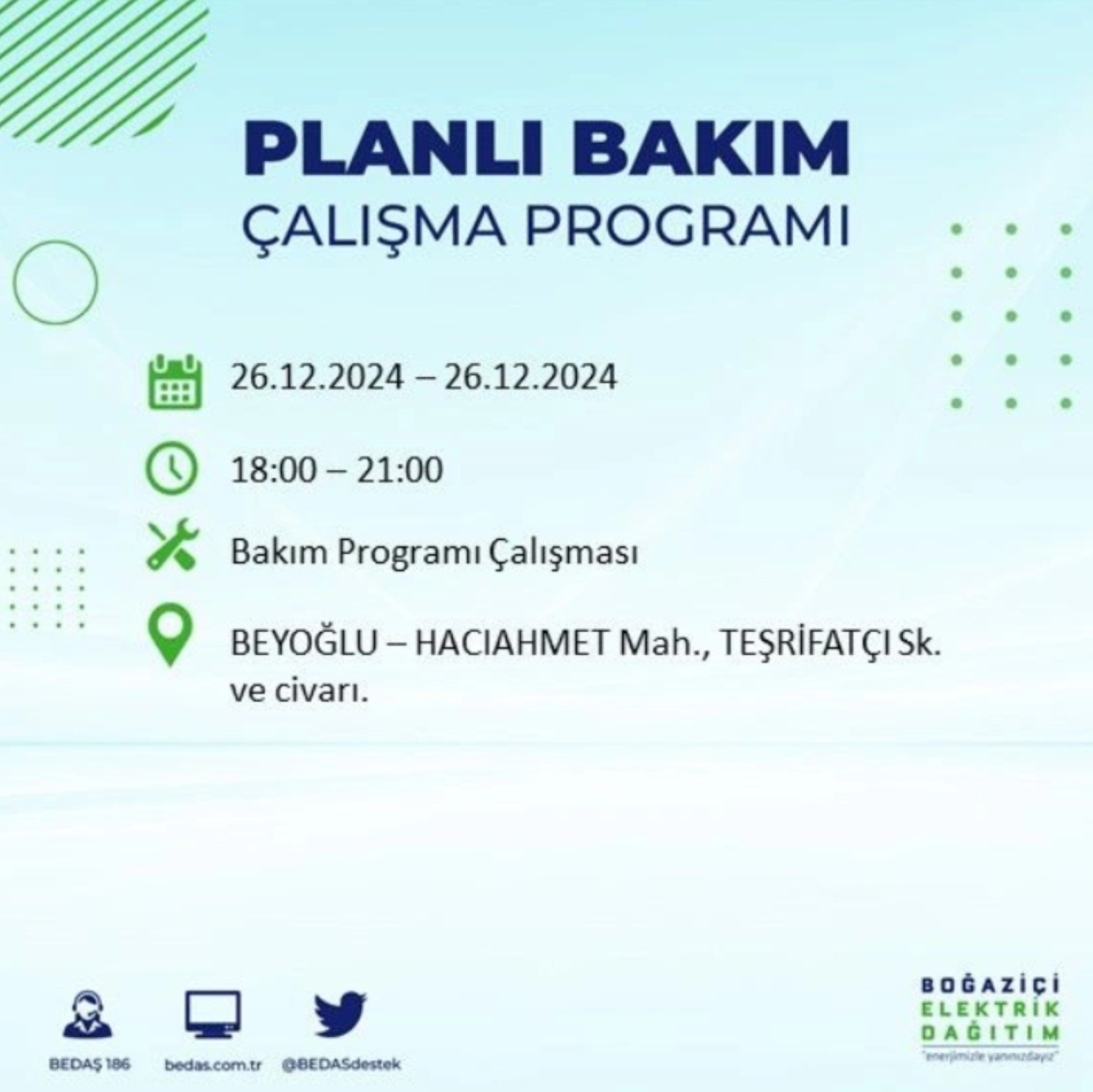 BEDAŞ açıkladı... İstanbul'da elektrik kesintisi: 26 Aralık'ta hangi mahalleler etkilenecek?