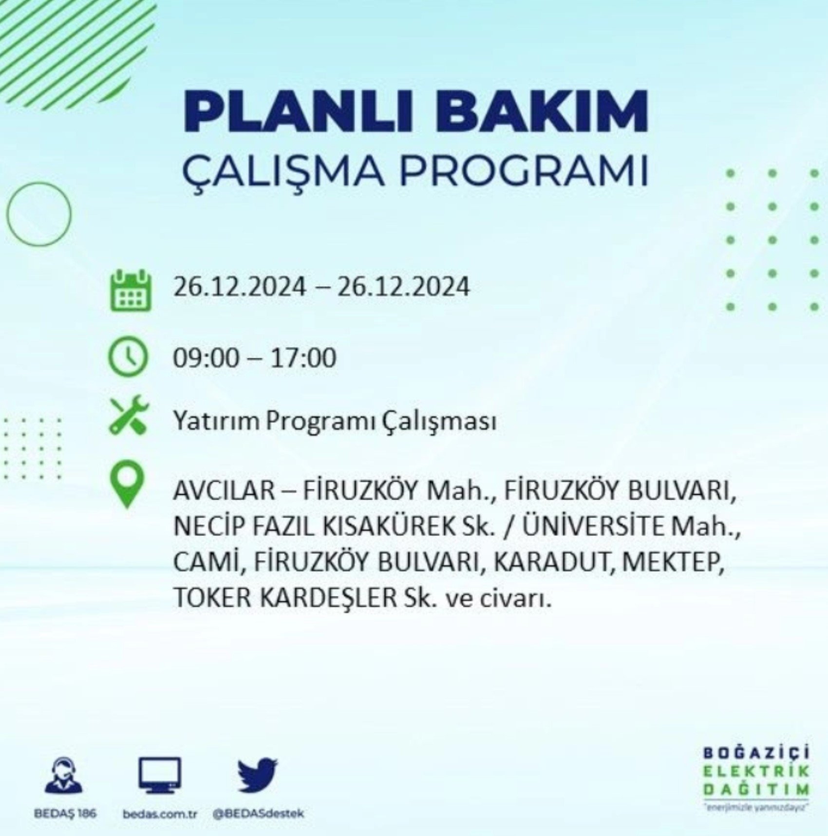 BEDAŞ açıkladı... İstanbul'da elektrik kesintisi: 26 Aralık'ta hangi mahalleler etkilenecek?