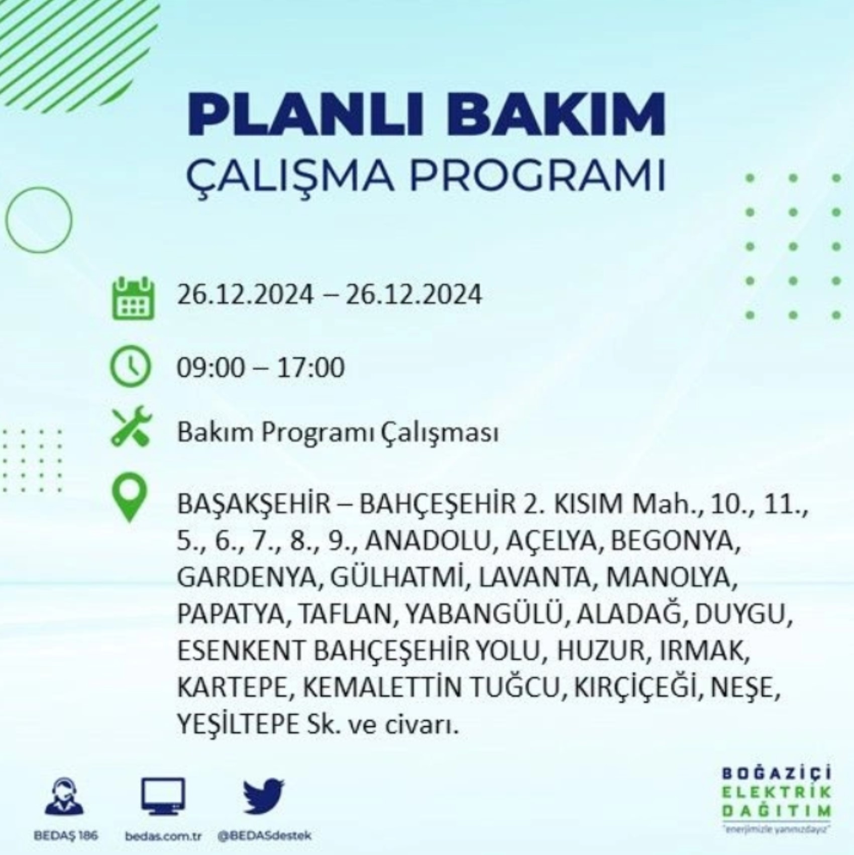 BEDAŞ açıkladı... İstanbul'da elektrik kesintisi: 26 Aralık'ta hangi mahalleler etkilenecek?