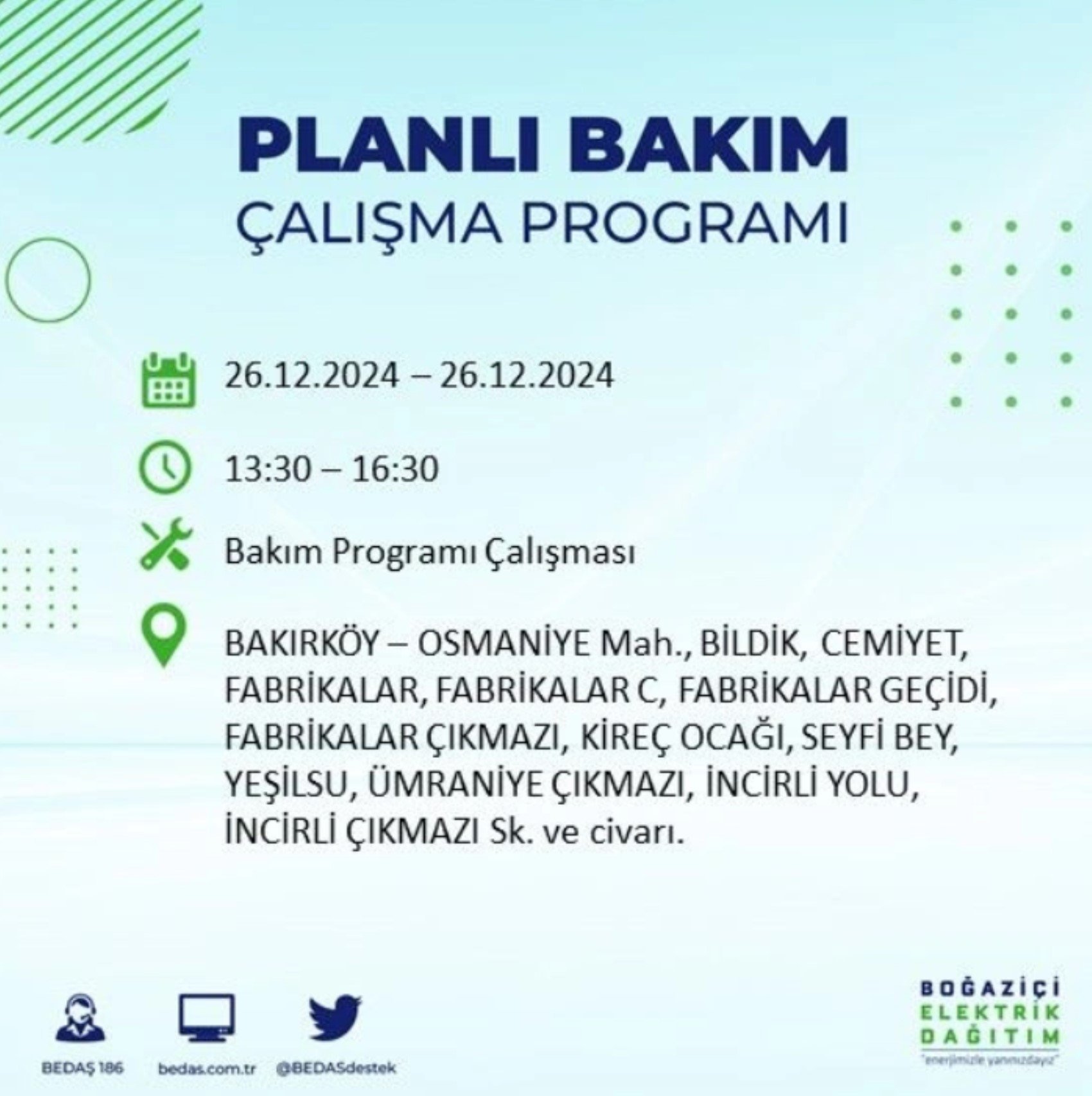 BEDAŞ açıkladı... İstanbul'da elektrik kesintisi: 26 Aralık'ta hangi mahalleler etkilenecek?