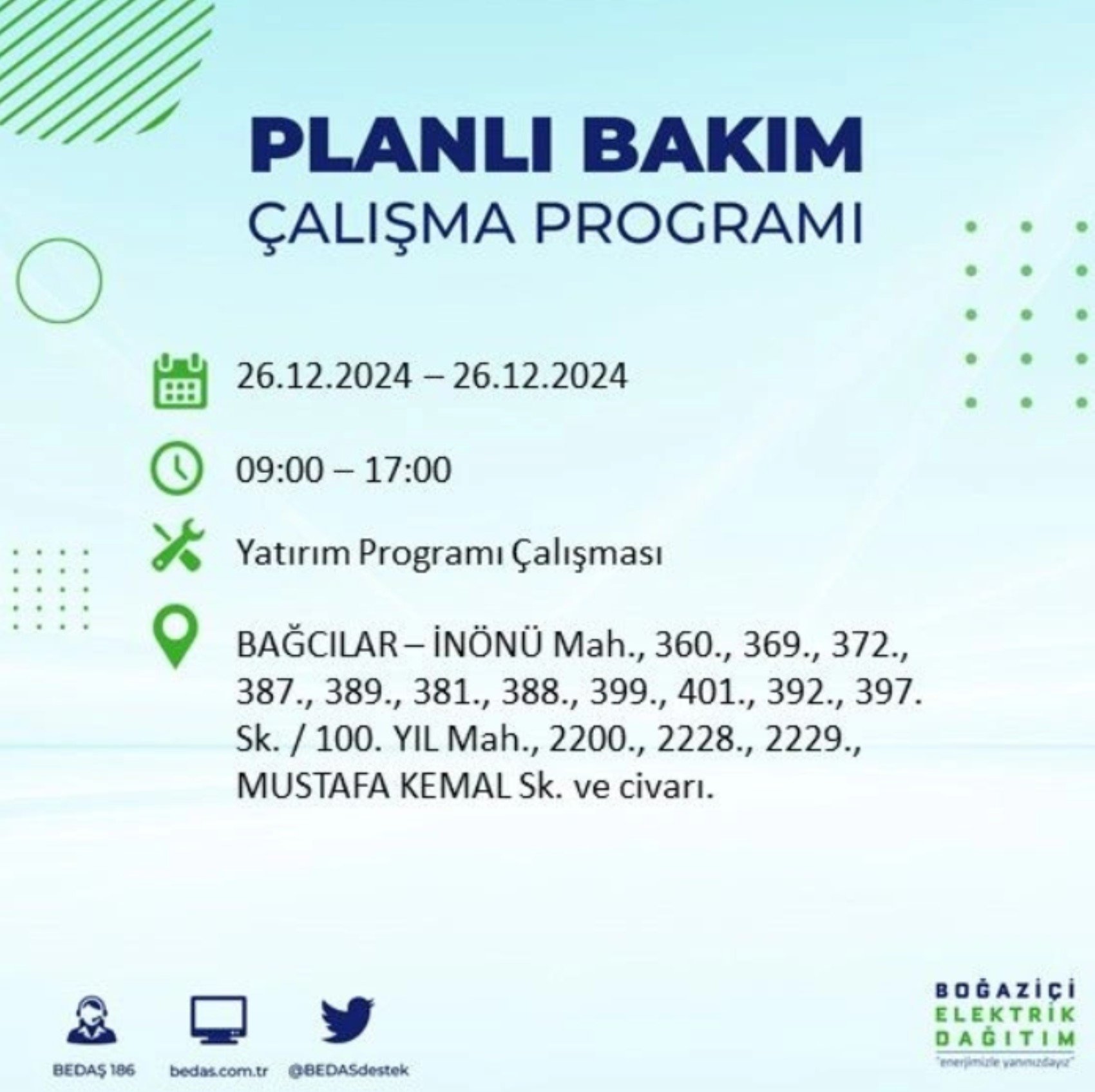 BEDAŞ açıkladı... İstanbul'da elektrik kesintisi: 26 Aralık'ta hangi mahalleler etkilenecek?