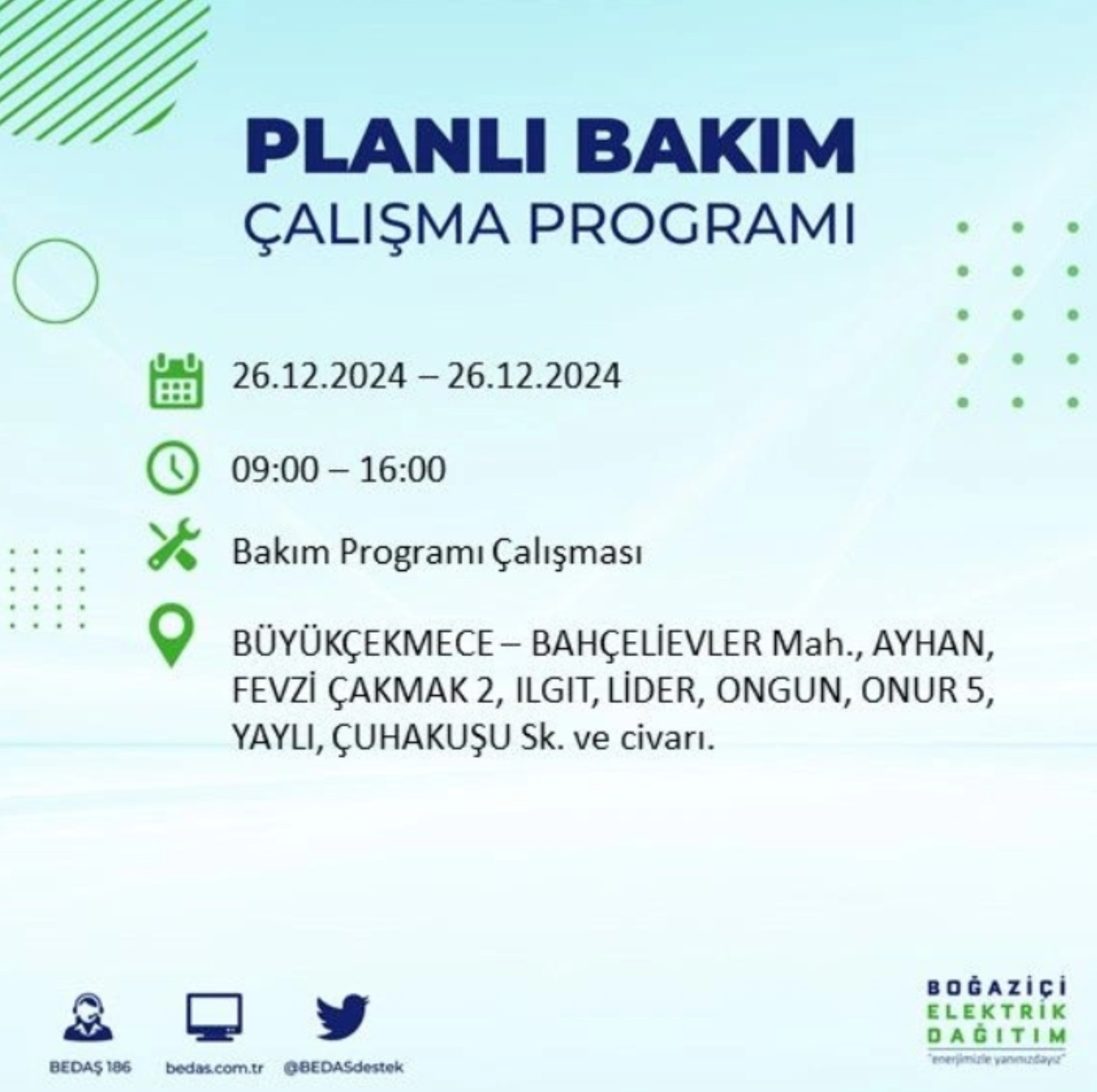 BEDAŞ açıkladı... İstanbul'da elektrik kesintisi: 26 Aralık'ta hangi mahalleler etkilenecek?