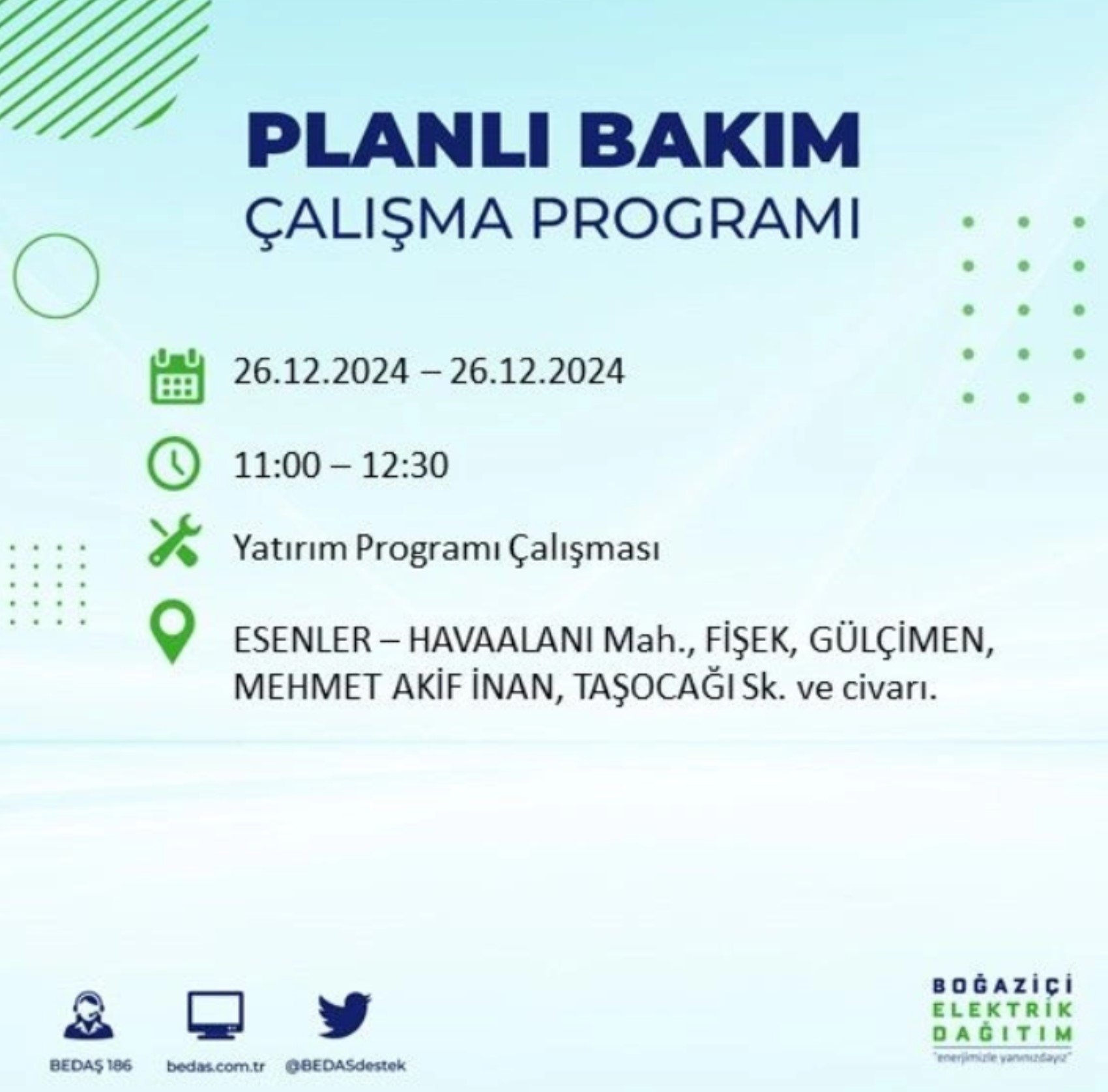 BEDAŞ açıkladı... İstanbul'da elektrik kesintisi: 26 Aralık'ta hangi mahalleler etkilenecek?