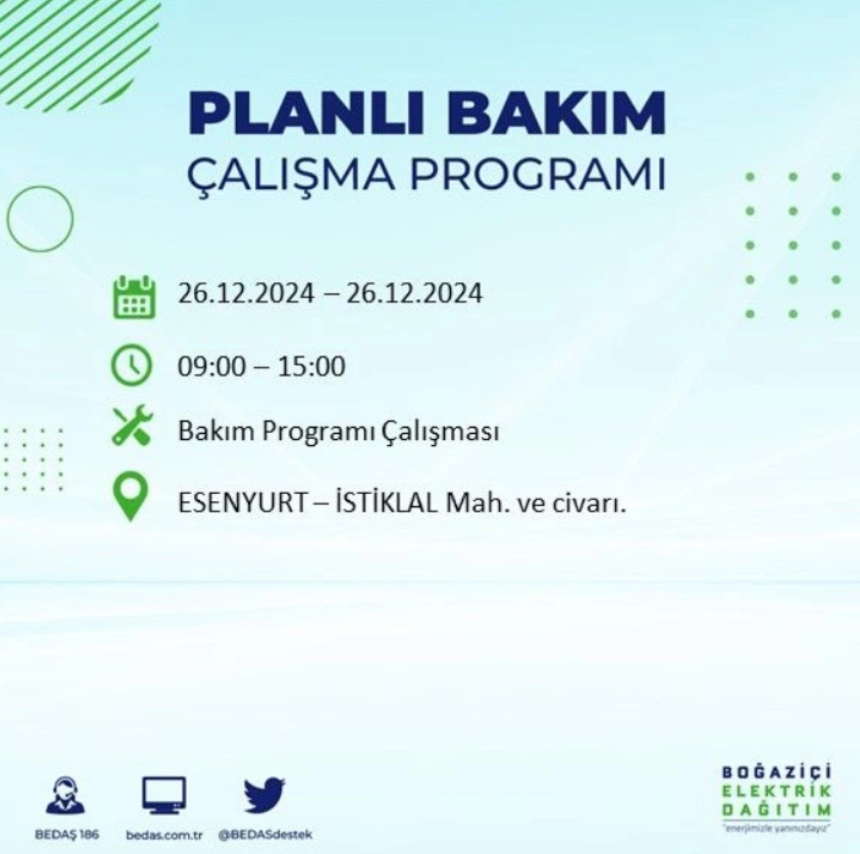 BEDAŞ açıkladı... İstanbul'da elektrik kesintisi: 26 Aralık'ta hangi mahalleler etkilenecek?